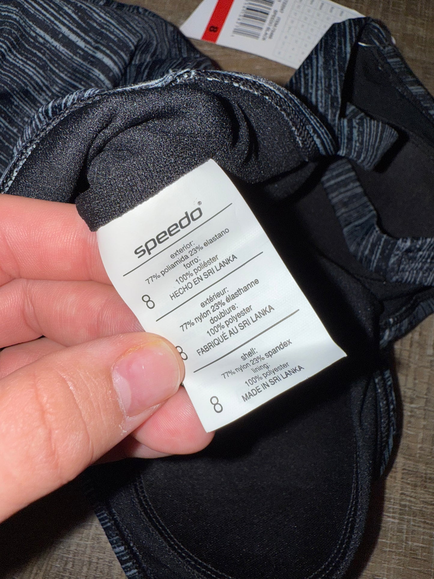 NWT Speedo (8) Brand New Black//Grey One Piece Swimsuit