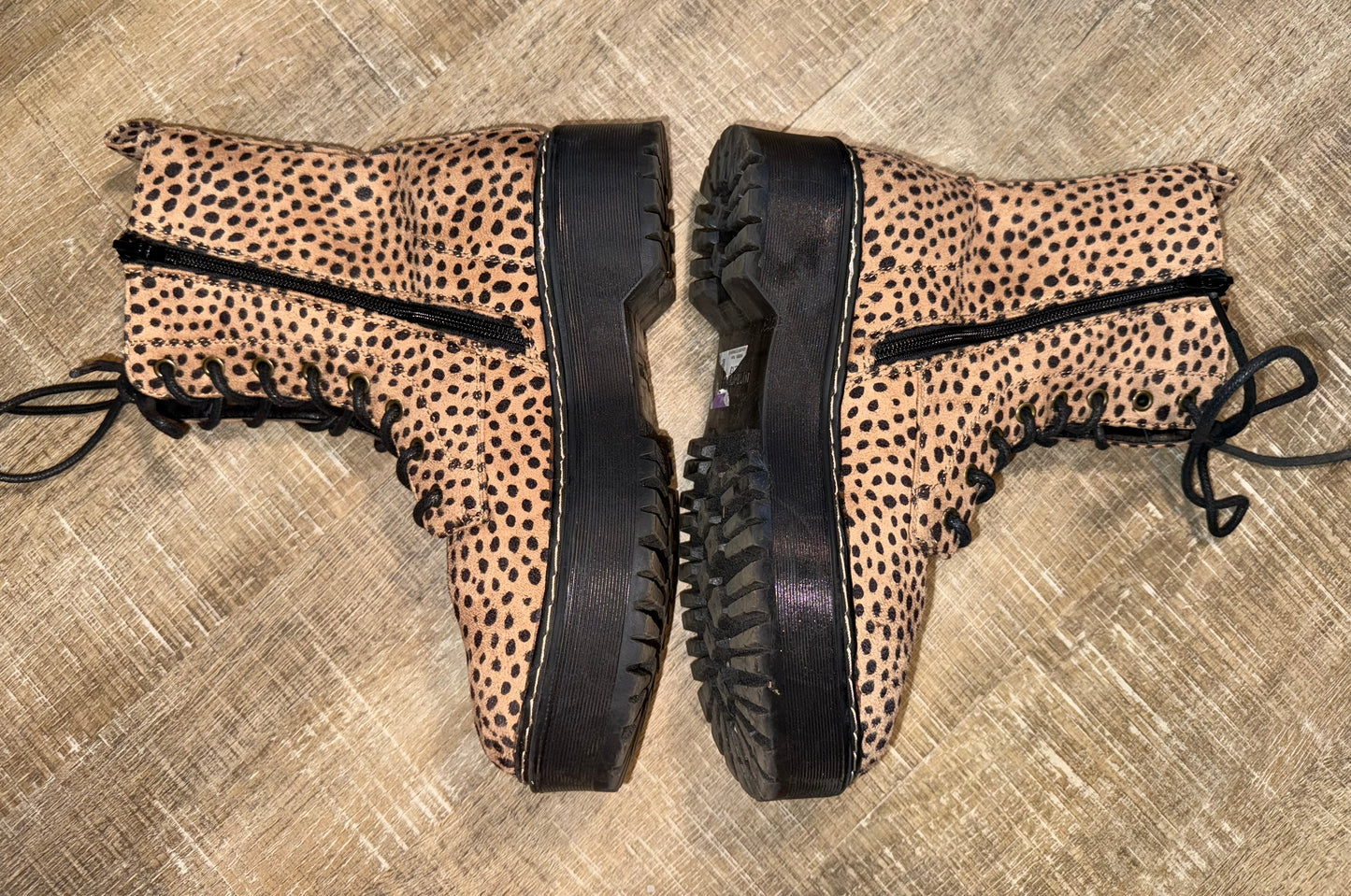 Unionbay (8) Neutral Cheetah Print Combat Platform Boots