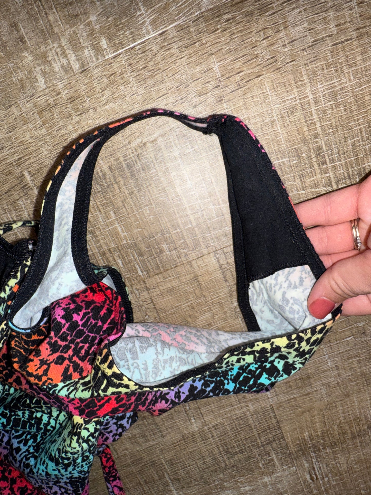 NWT PINK Victoria's Secret (XS) Brand New Black Spec Rainbow Pattern Bodysuit