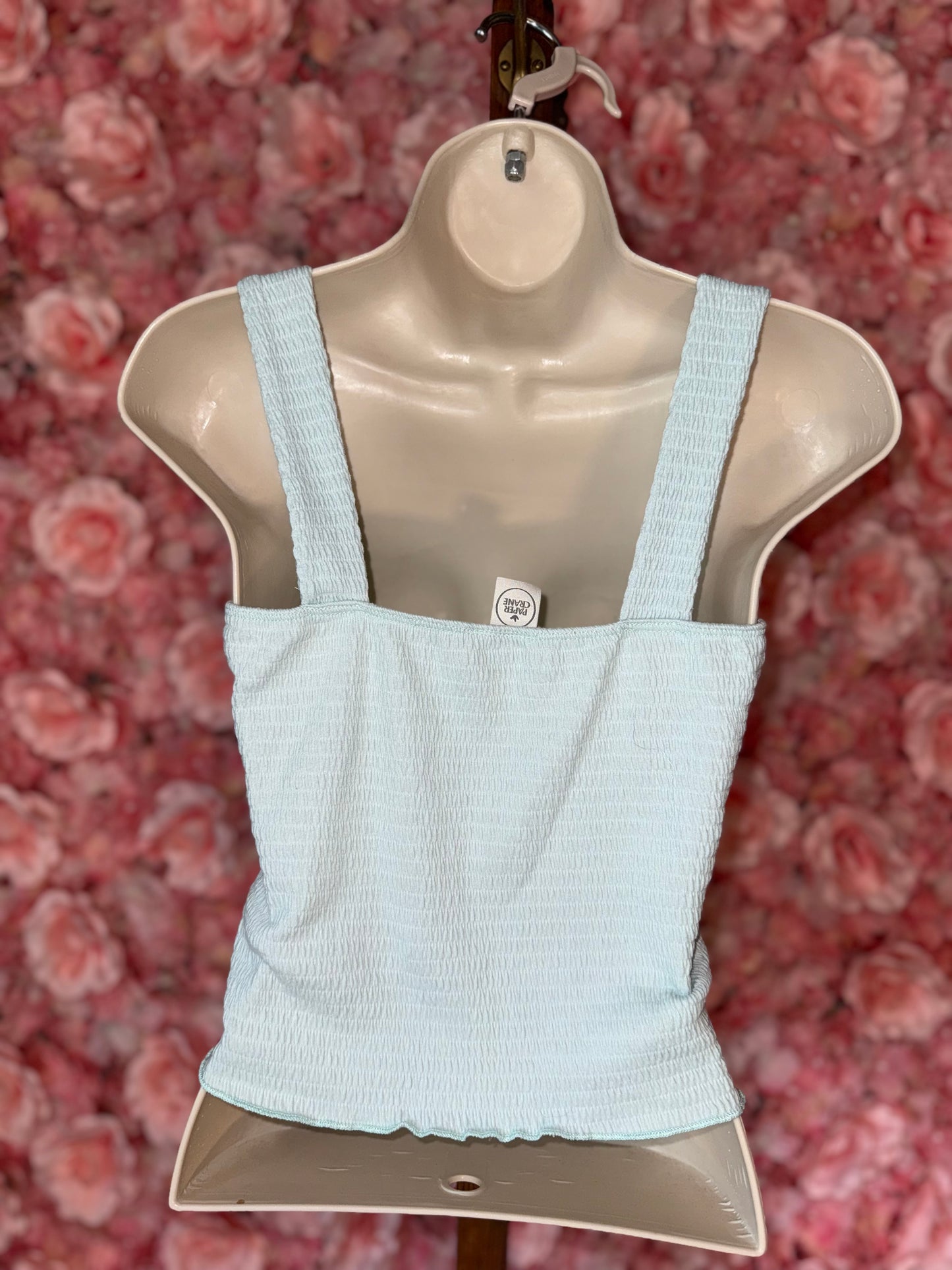 Paper Crane (Small) Blue Textured Cropped Tank Top