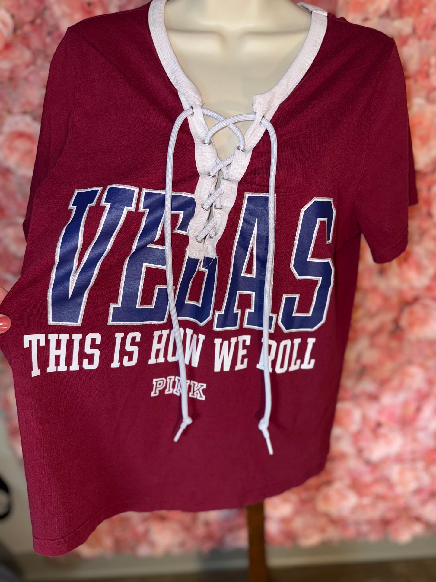PINK Victoria's Secret (Large) Vegas Tied Up V-Neck T-Shirt