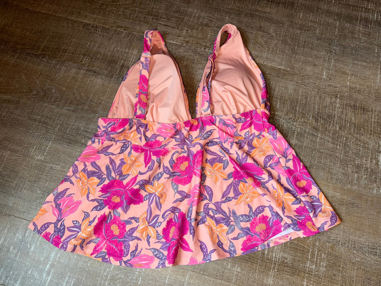 Old Navy (XL) Orange Tankini with Floral Pattern Swim Top