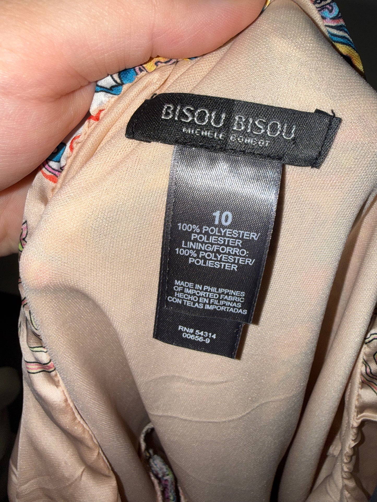 Bisou Bisou (10) Peach Strapless Midi Dress with Colorful Pattern