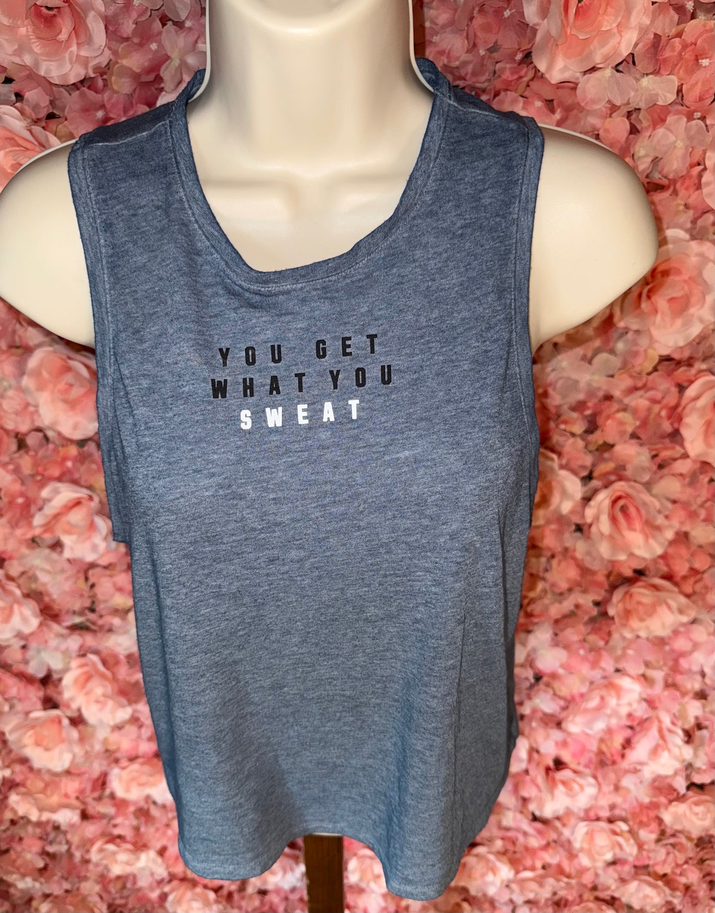 PINK Victoria's Secret (XS) Grey Cropped Tank Top 'You Get What You Sweat'