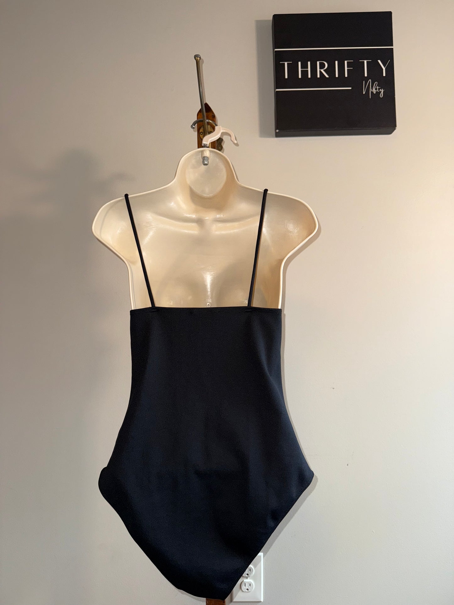 Topshop (8) Black One Piece Tank Bodysuit with Sheer Sides