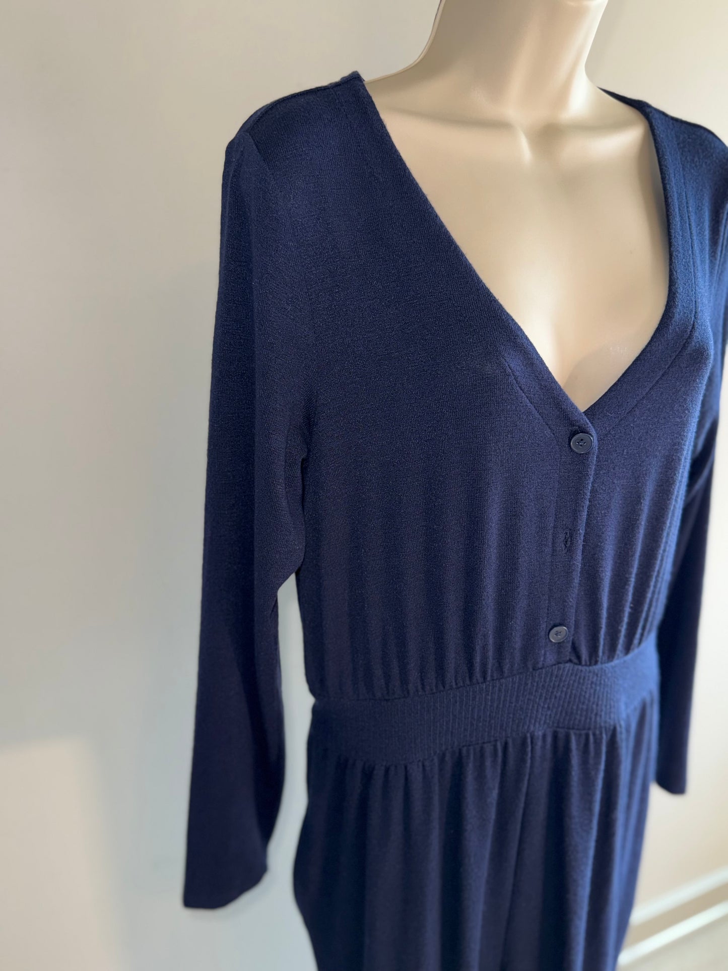 Gap (Small) Navy Blue Soft Jumpsuit with Pockets & Buttoned V-Neck