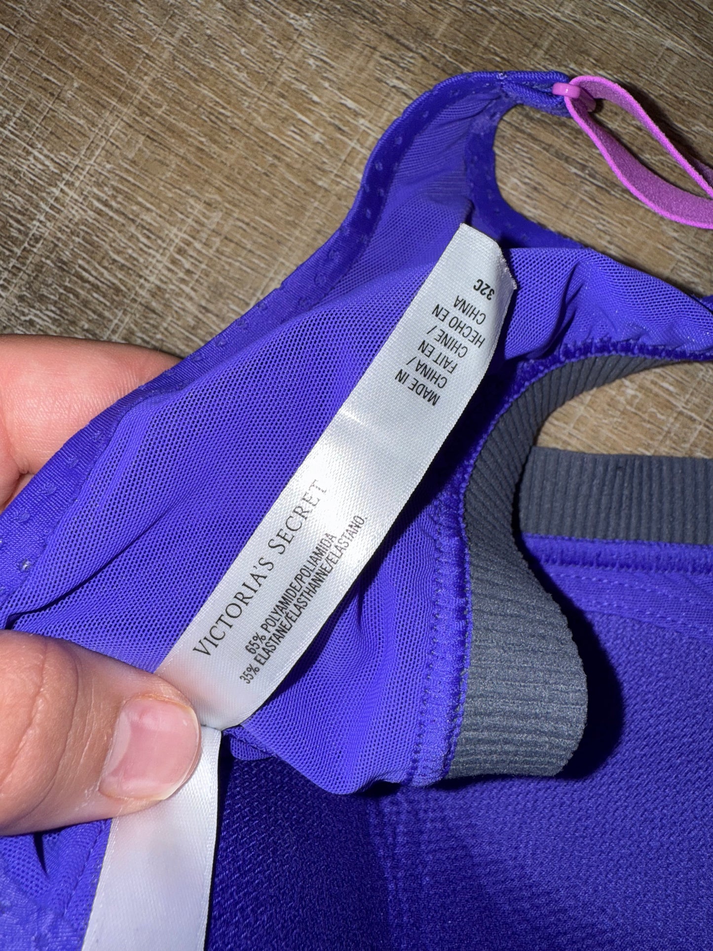 VSX Sport (32C) Blue Mesh Padded Sports Bra with Pink Criss Cross Straps