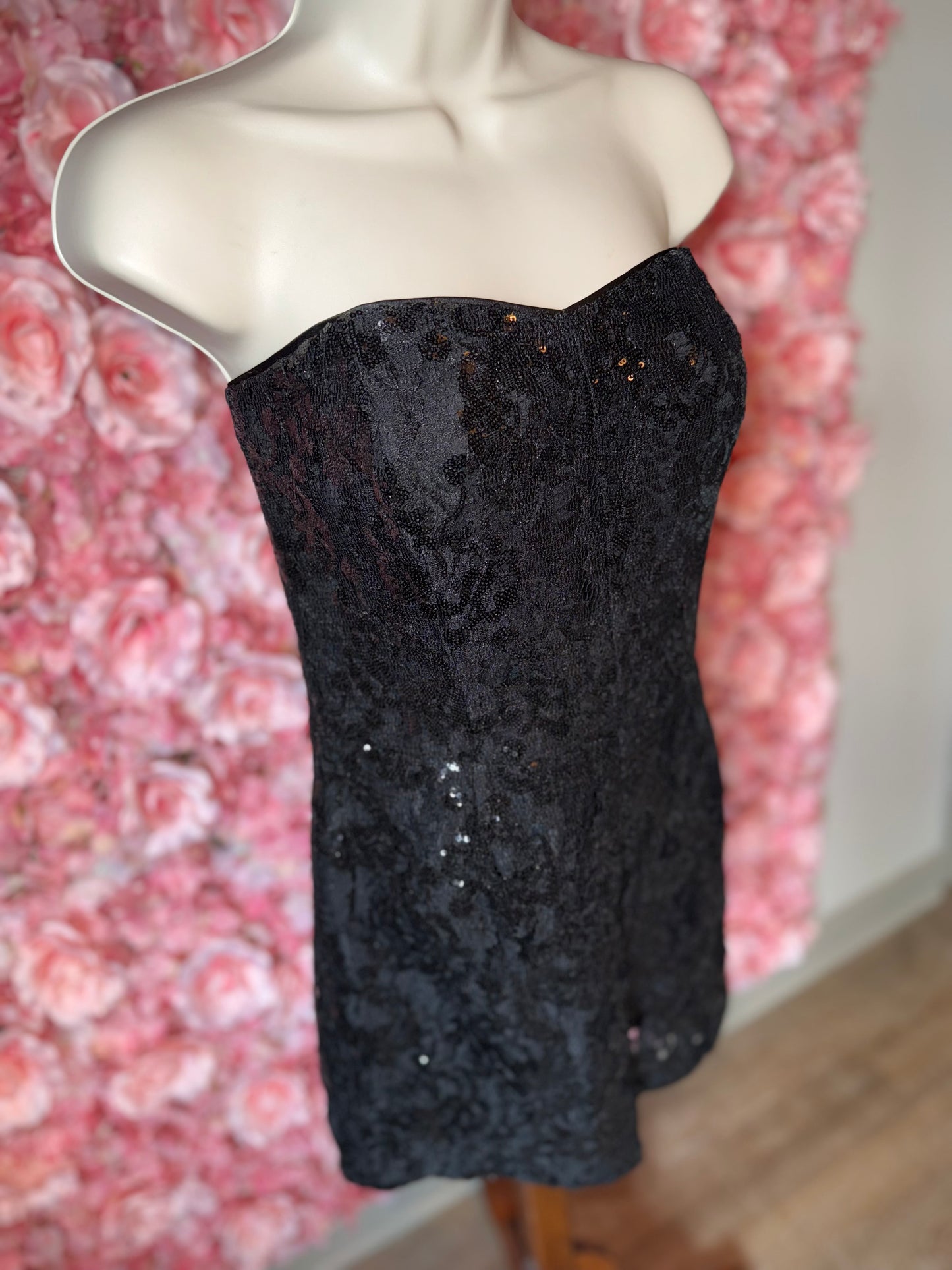 Express (8) Black Sequin Strapless Romper