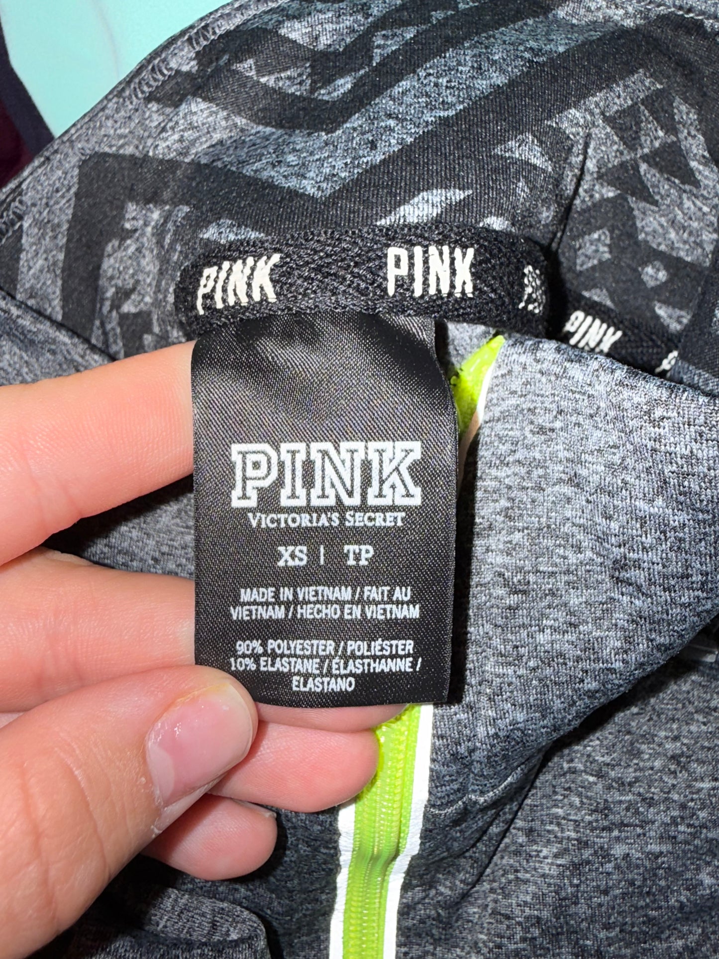 PINK VS (XS) Grey Sporty Form Fitting 3/4 Zip Up Running Sweatshirt