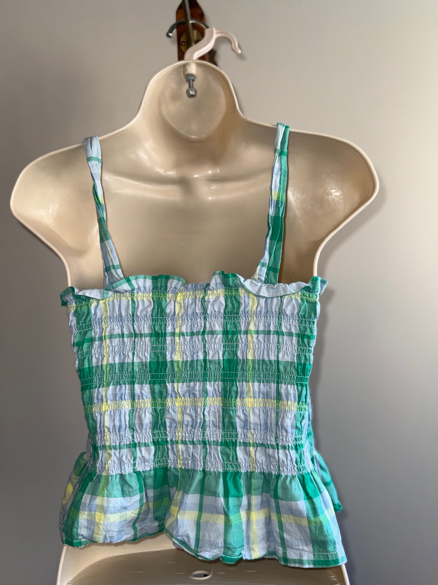 Free Assembly (Small) Green & Blue Plaid Cropped Tank