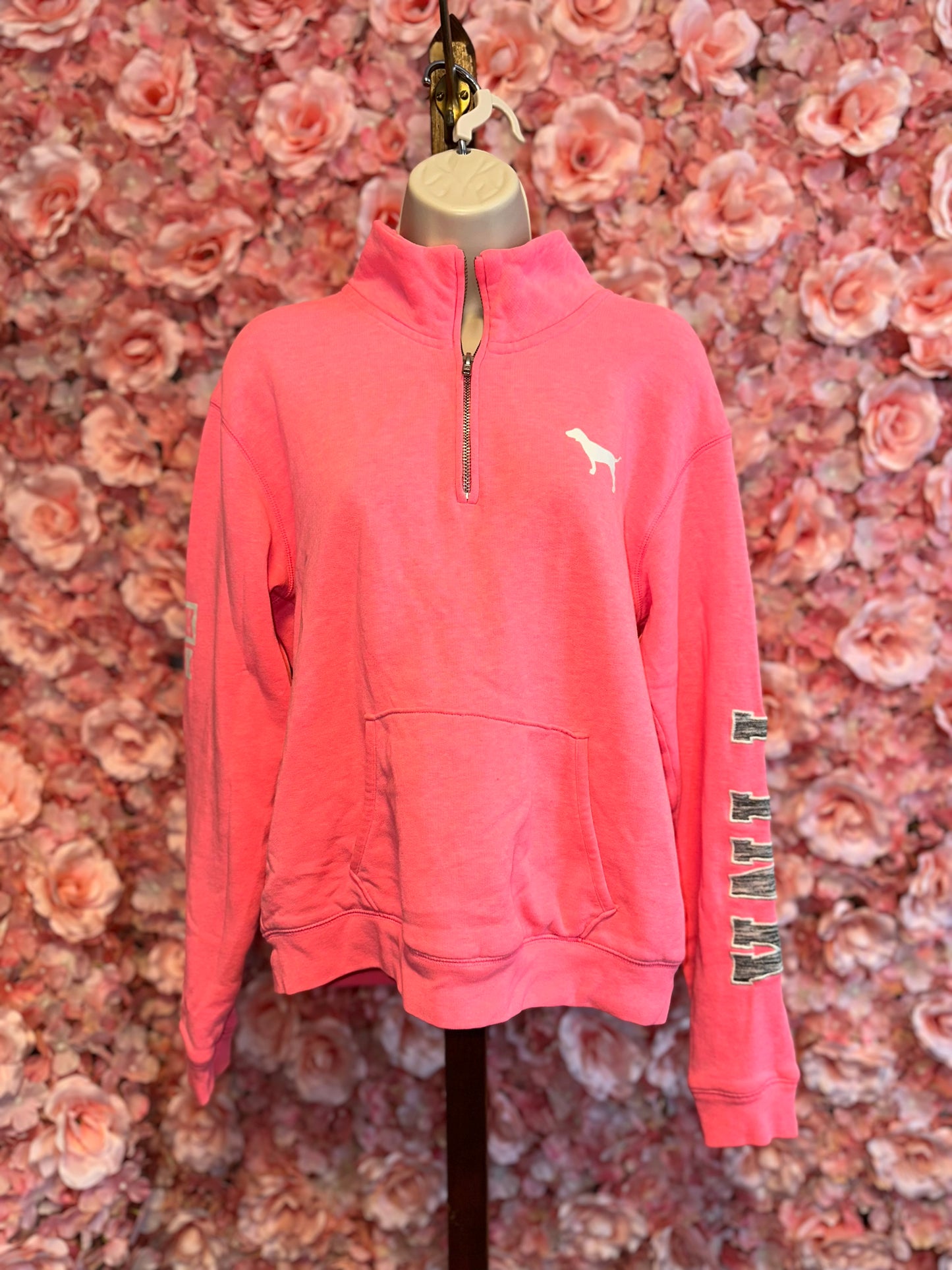 PINK Victoria's Secret (Small) Hot Pink Quarter Zip Up with 'PINK' Sleeves