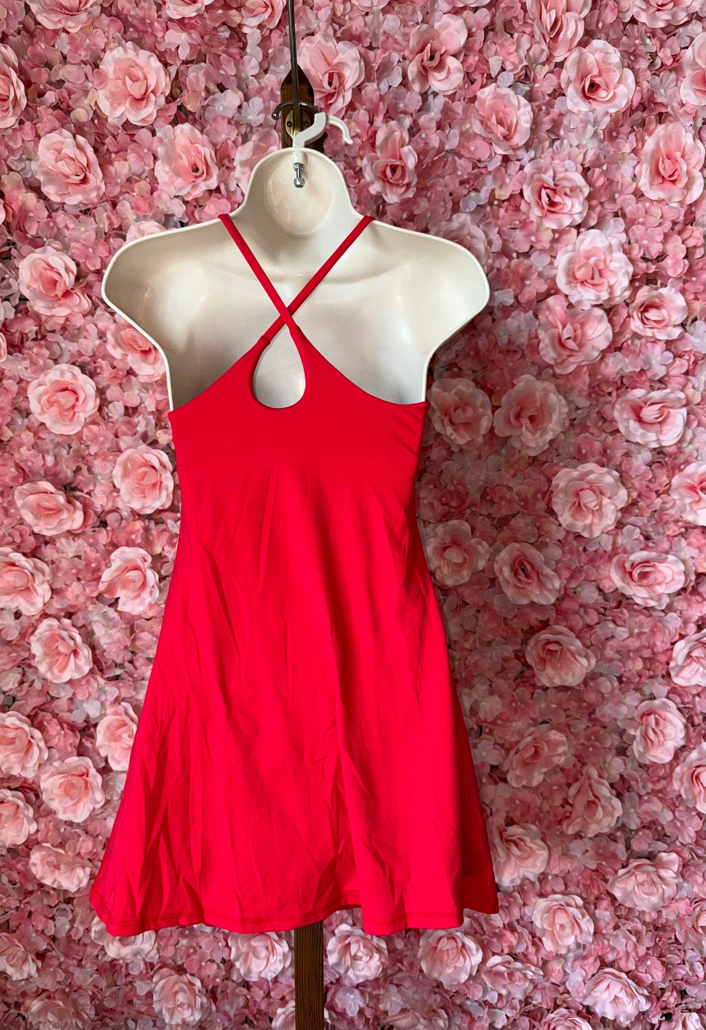 (XS) Red Midi Sporty Dress with Built in Spandex