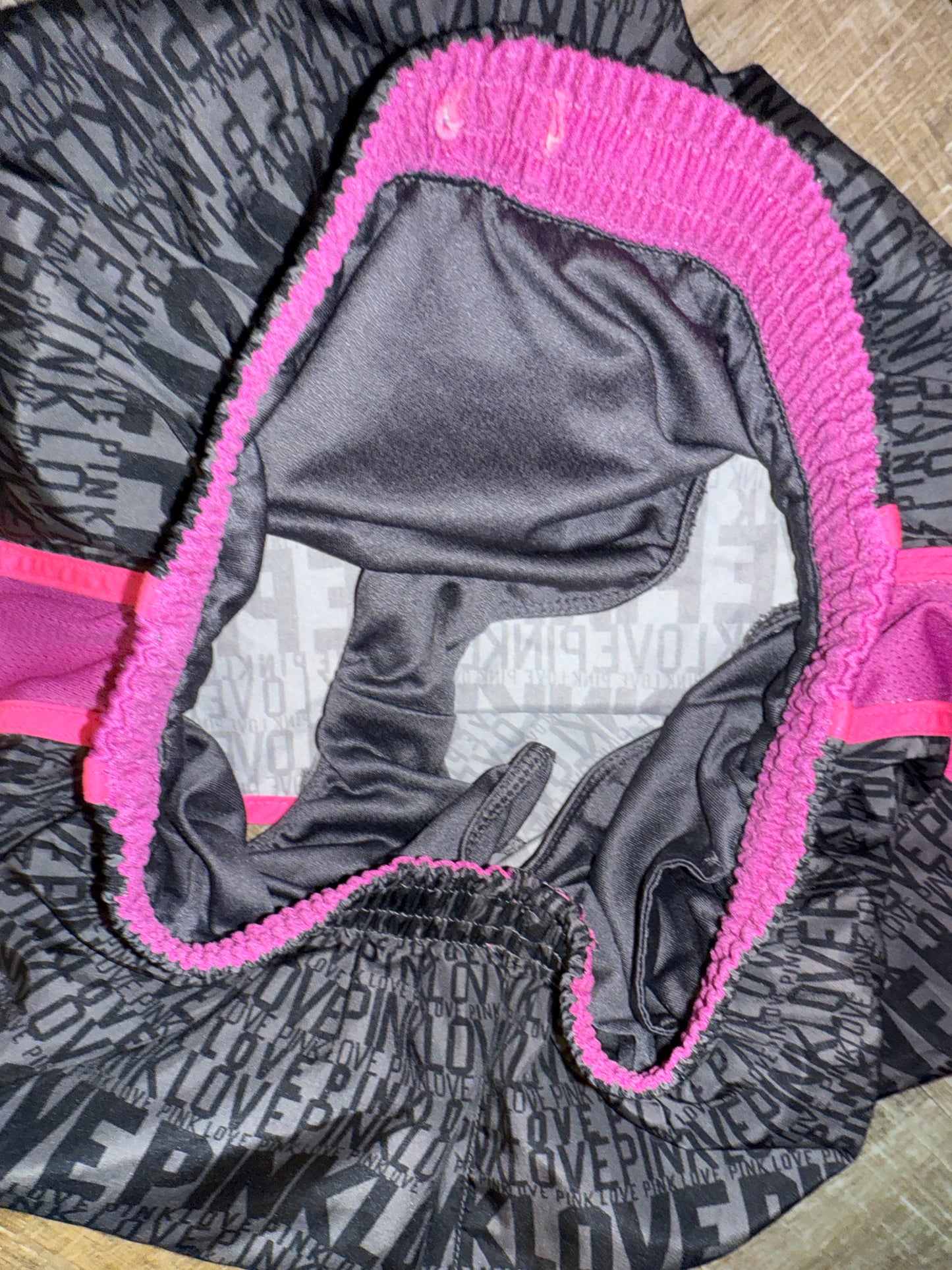 PINK VS (XS) Grey/Pink Logo Pattern Sporty Shorts w Built in Undies