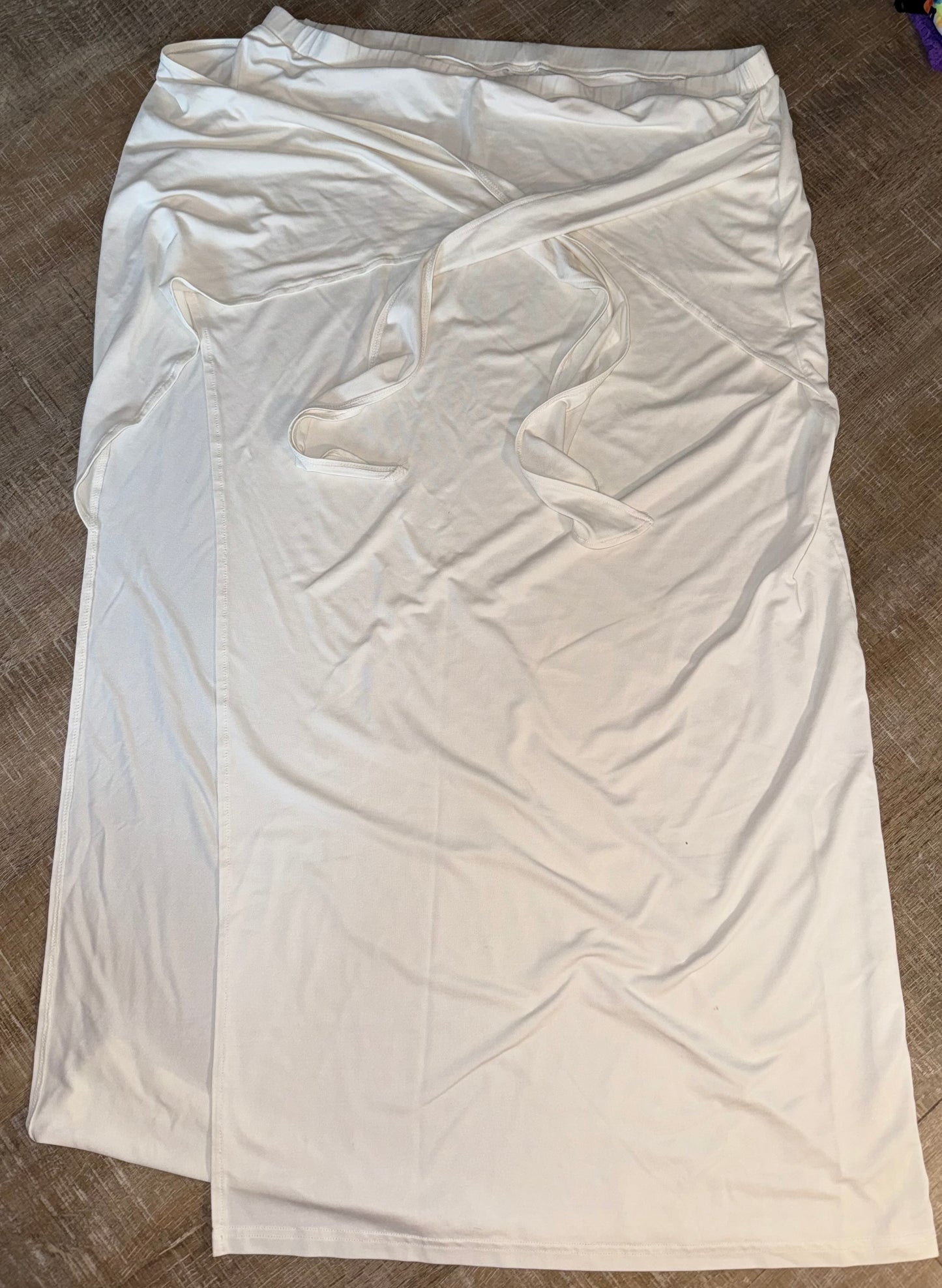 Buff Bunny (XXL) White Tied Maxi Skirt with Large Open Slit