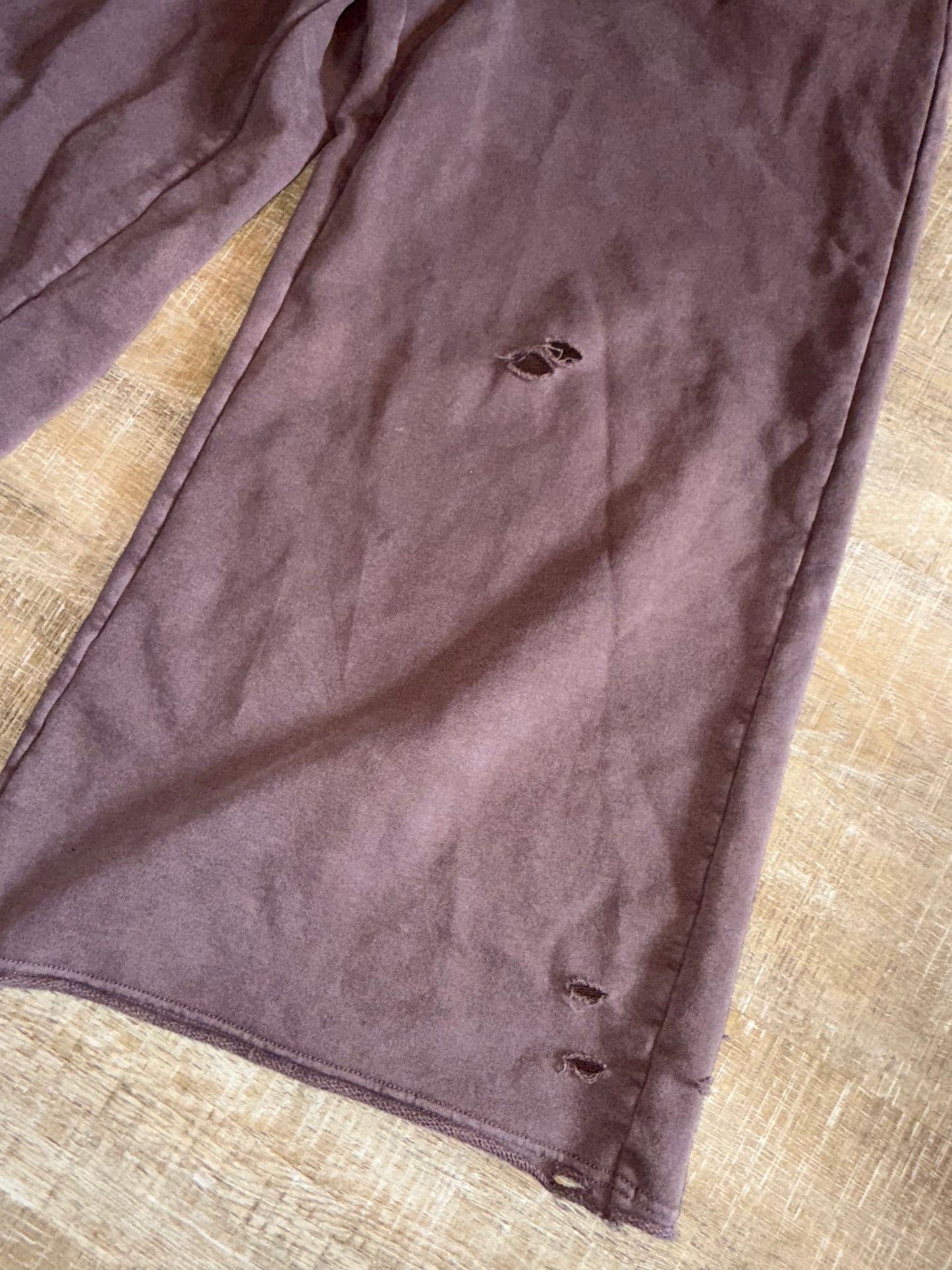 aerie (Large Short) Brown Distressed Bootcut Sweatpants