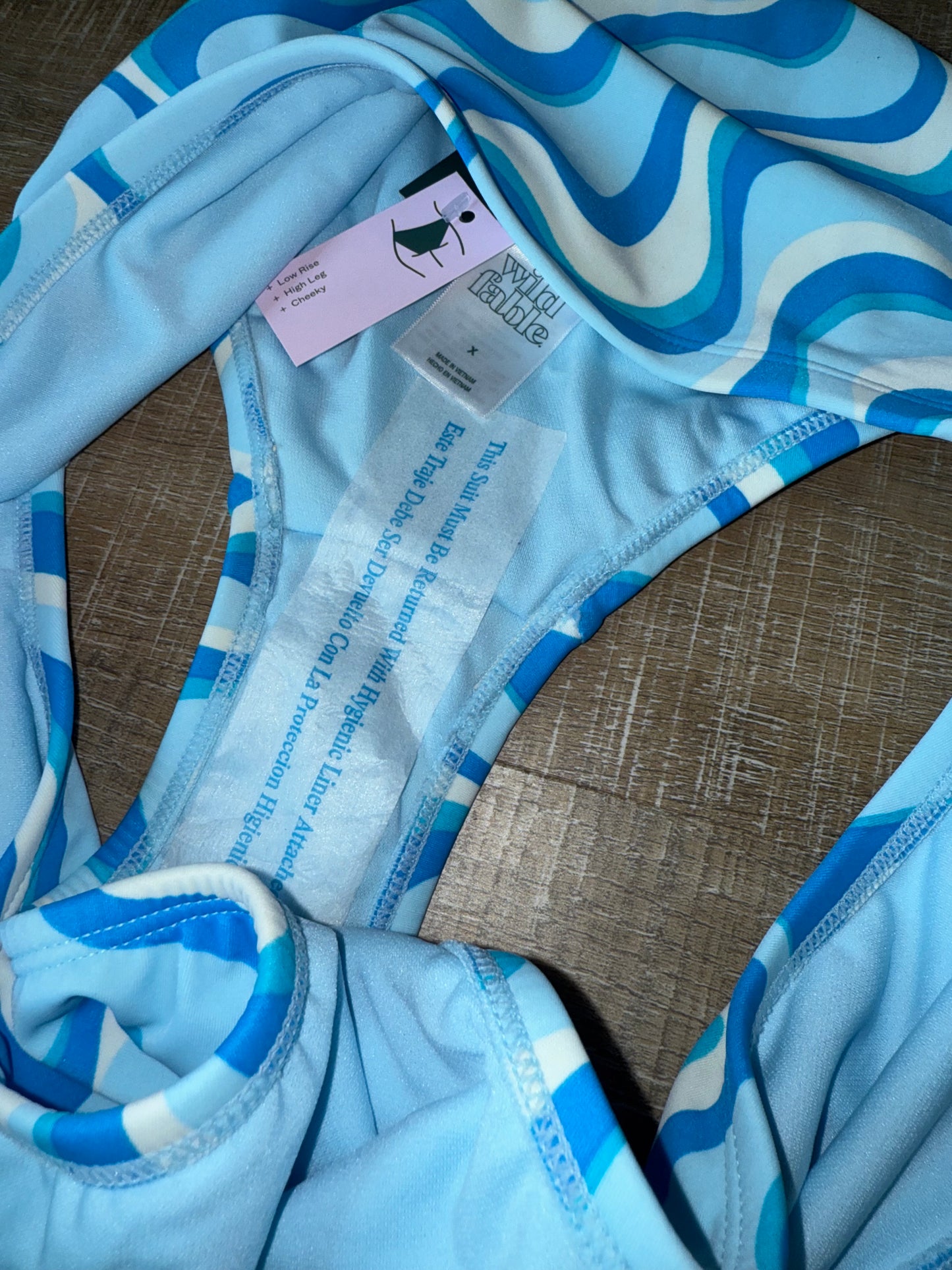 NWT Wild Fable (XL) Brand New Blue//White Swirl Low Rise Cheeky High Leg Swim