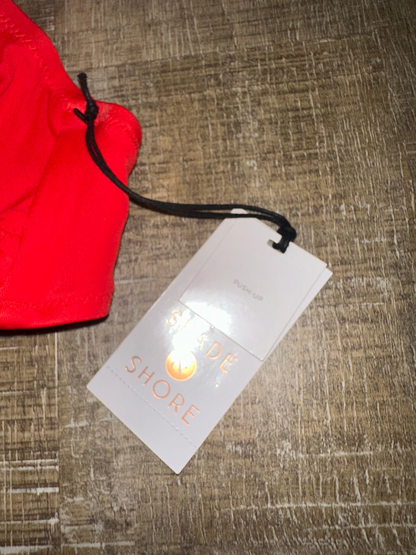 NWT Shade & Shore (32B) Brand New Red Bikini Top with Low V-Neck & Braid Trim