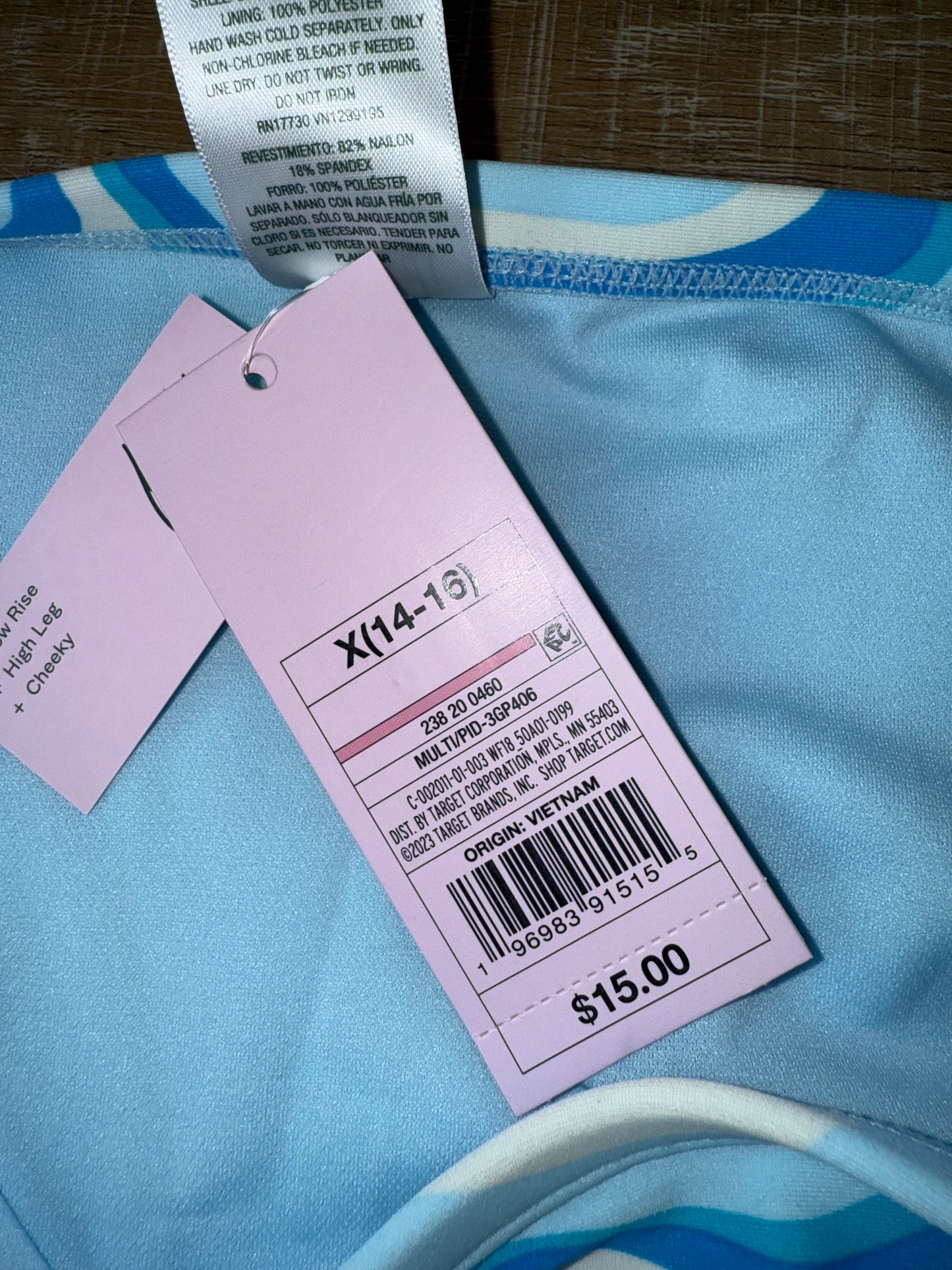 NWT Wild Fable (XL) Brand New Blue//White Swirl Low Rise Cheeky High Leg Swim