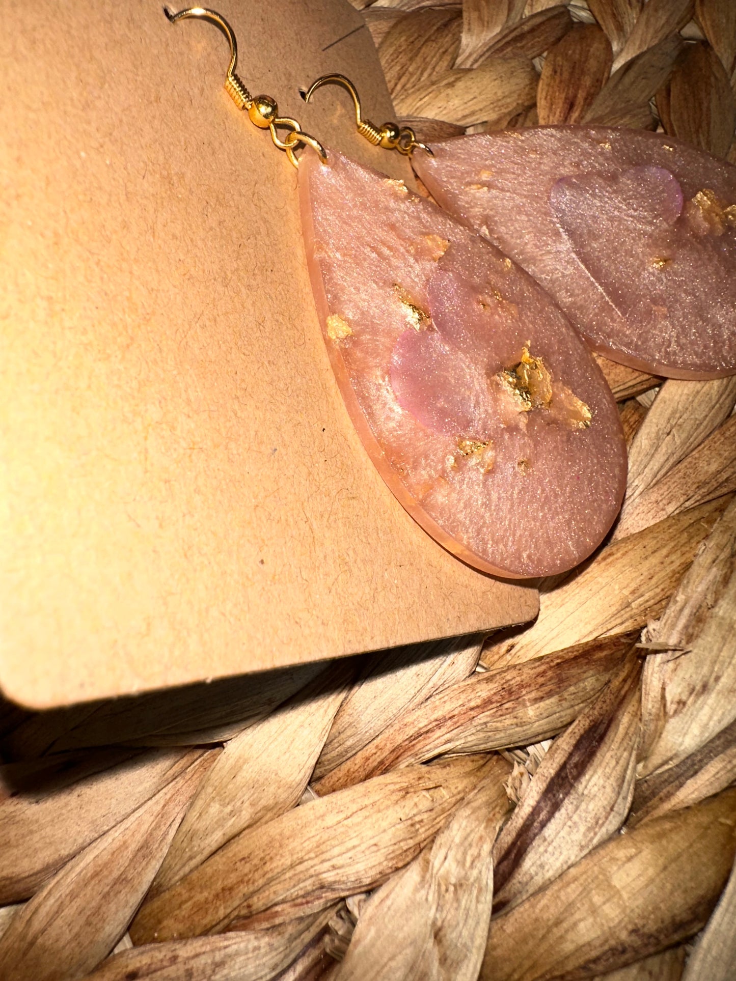 Brand New Handmade Blush Acrylic Earrings with Flower and Gold Specs