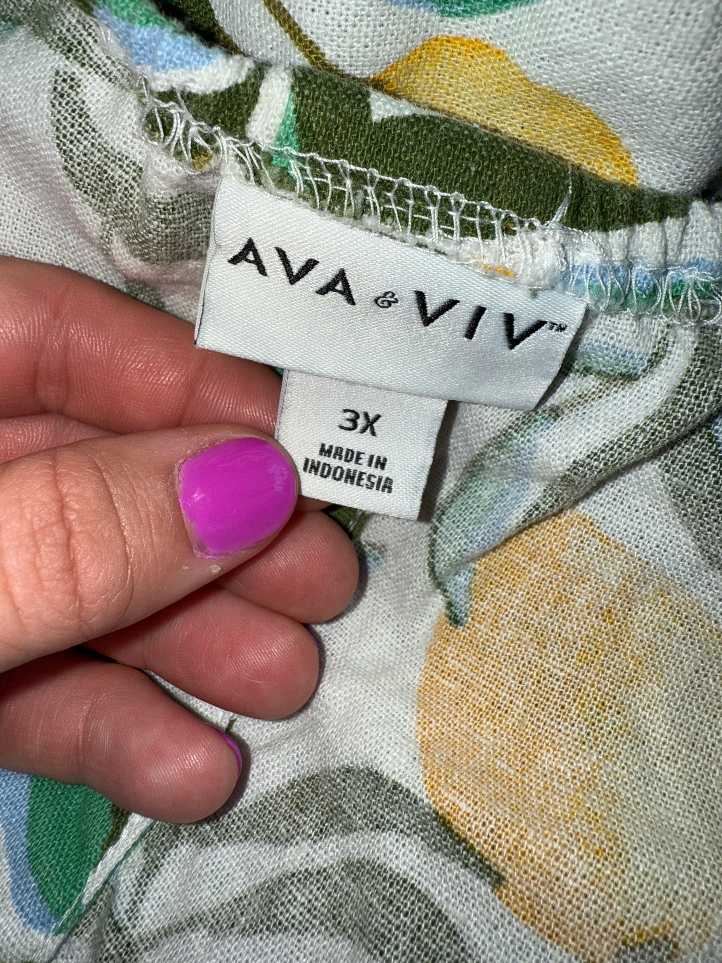 Ava & Viv (3X) Leaf & Lemon Pattern Linen Tank Top with Button Up Back