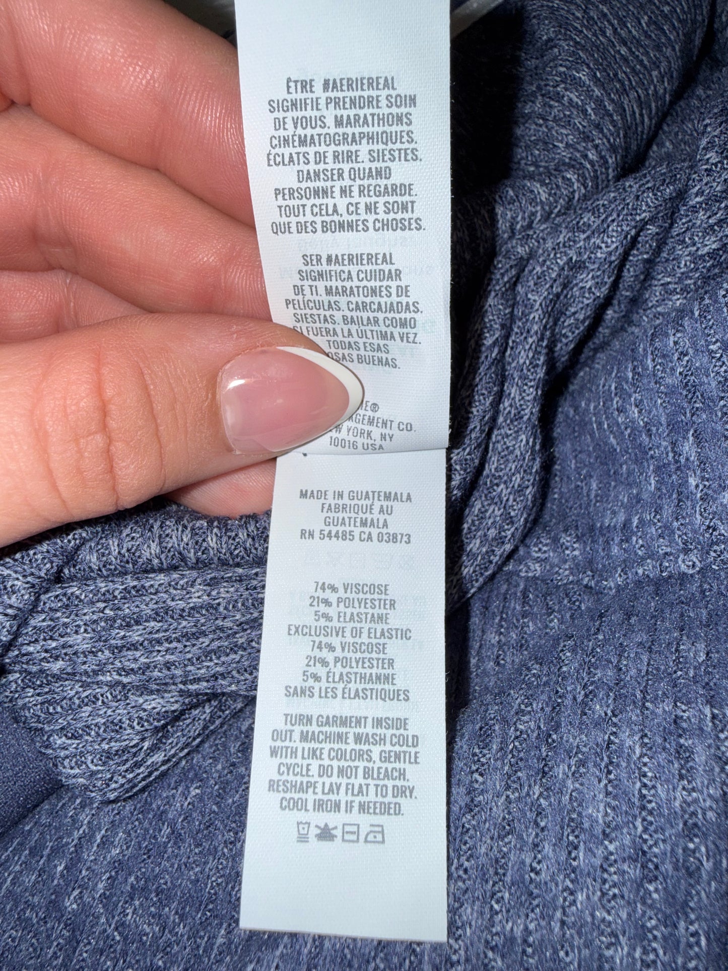 Aerie (XXL) Blue Soft Lounge Ribbed Wide Leg Pants with Pockets