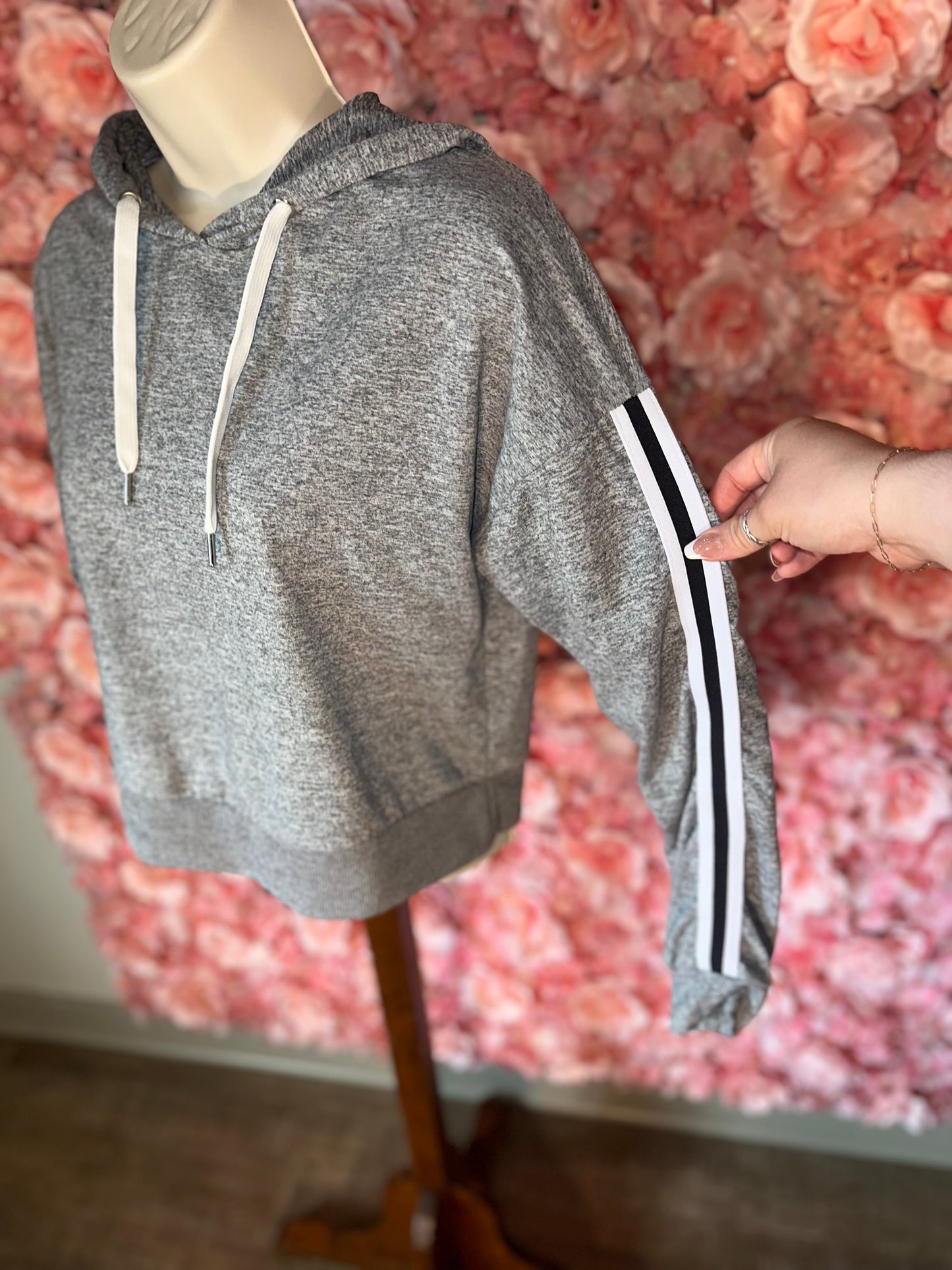 Rue 21 (Small) Grey Hoodie with Striped Sleeves