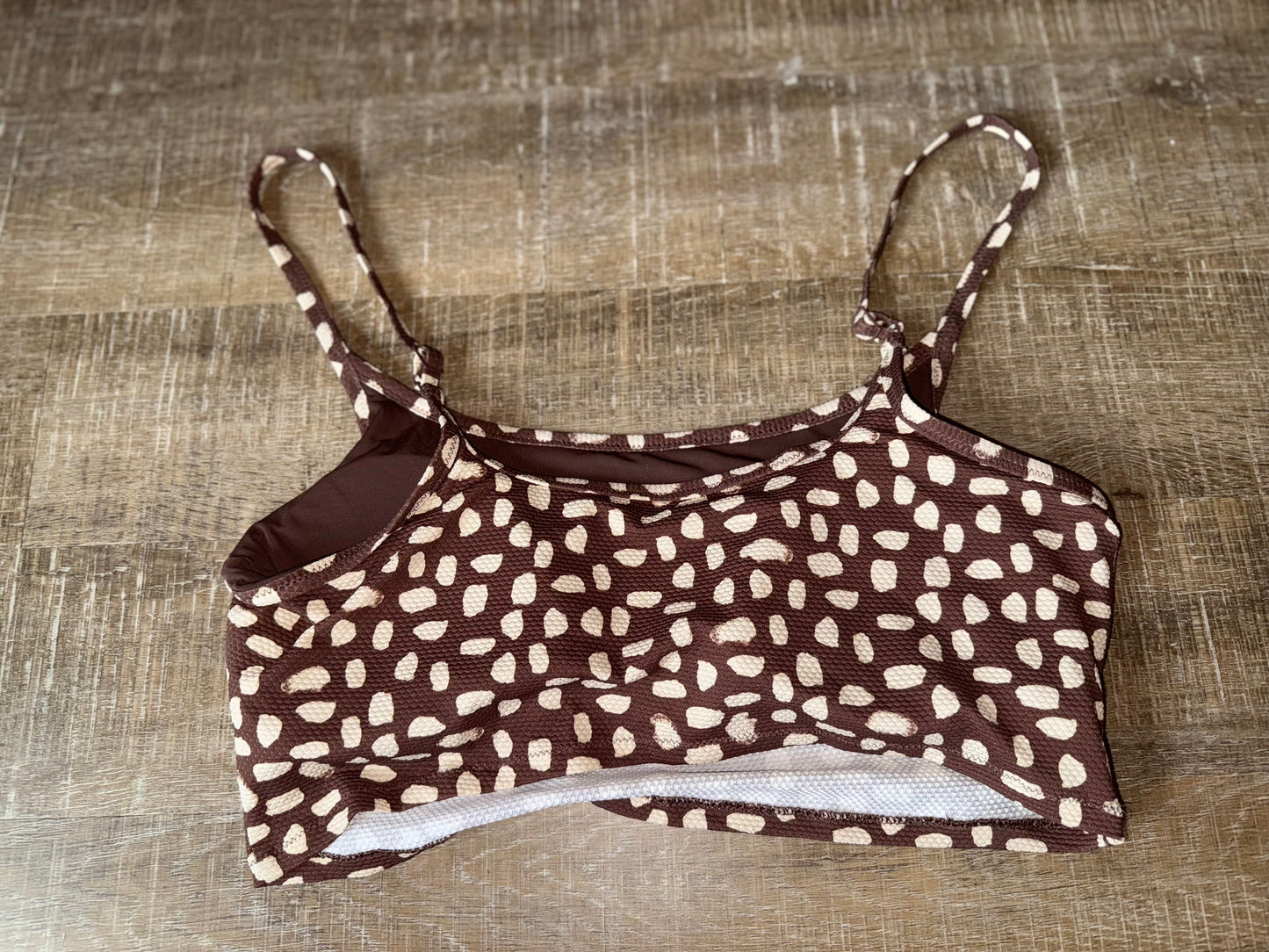 aerie (XL) Brown & White Animal Print Scoop Neck Bikini Swim Top