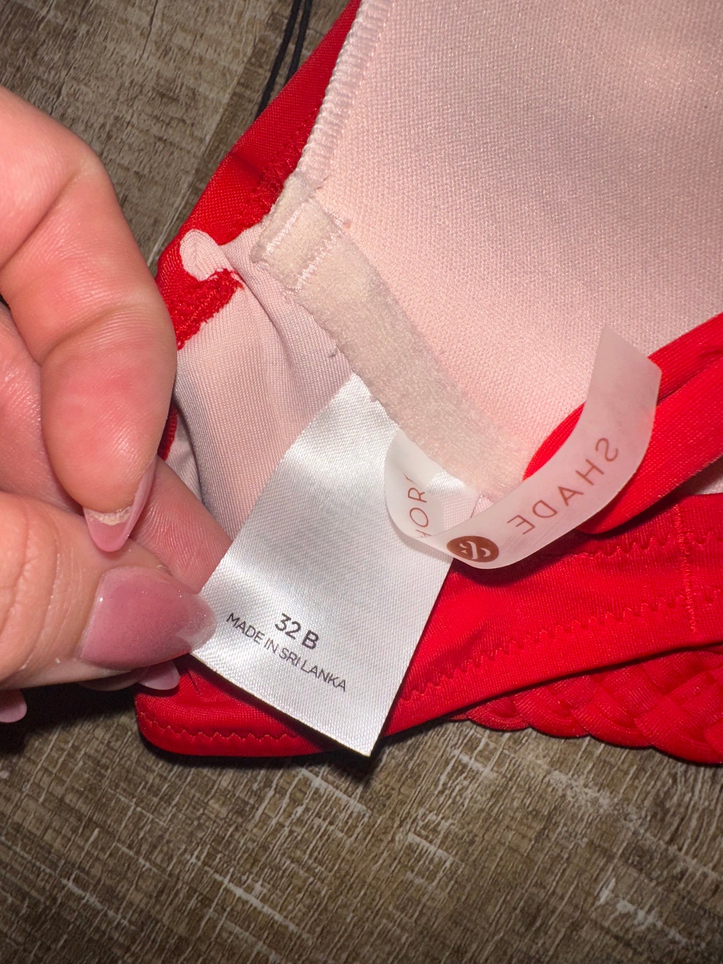 NWT Shade & Shore (32B) Brand New Red Bikini Top with Low V-Neck & Braid Trim