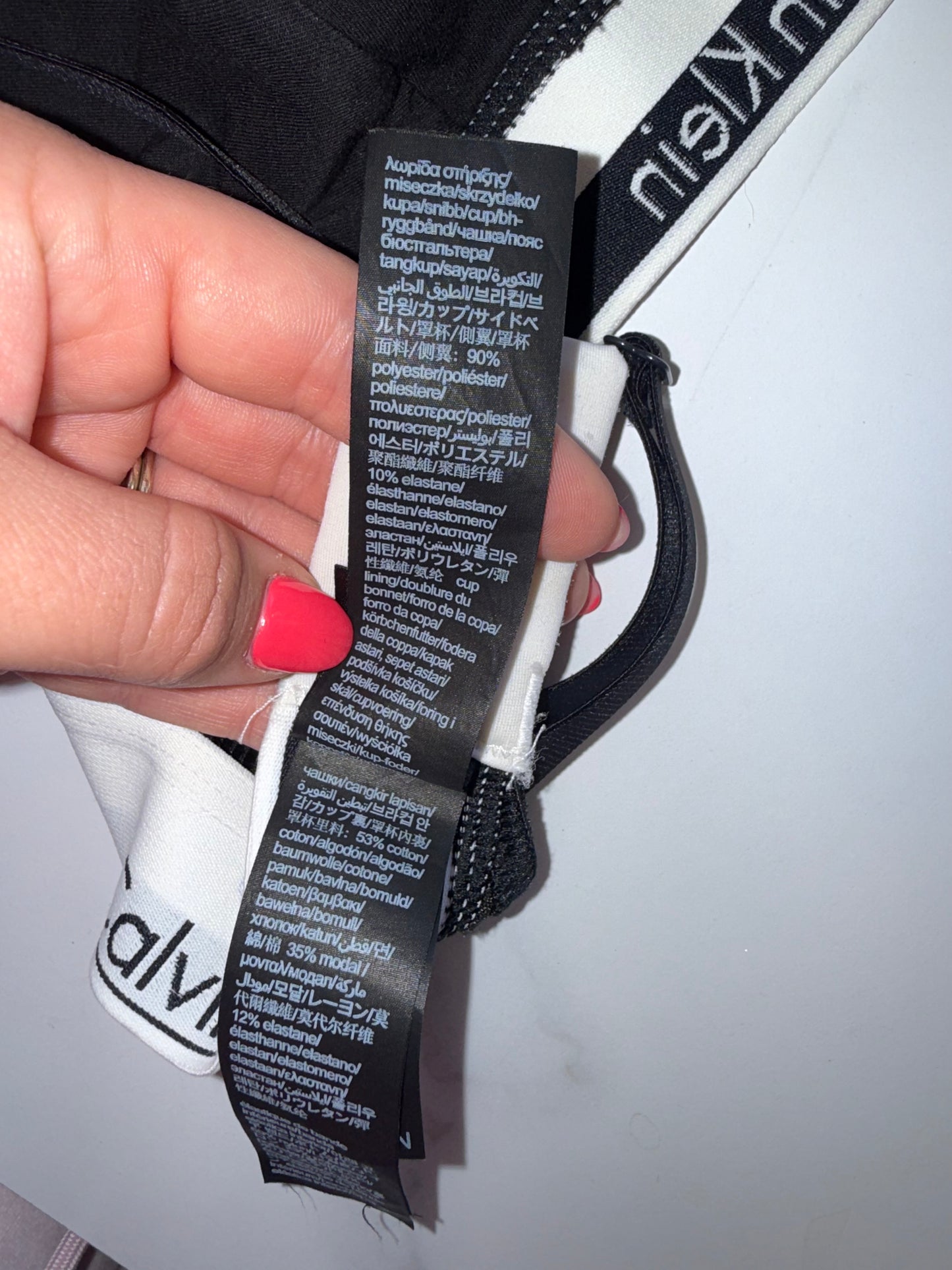 Calvin Klein (Small) Black Velour Ribbed Bralette with White Logo Band