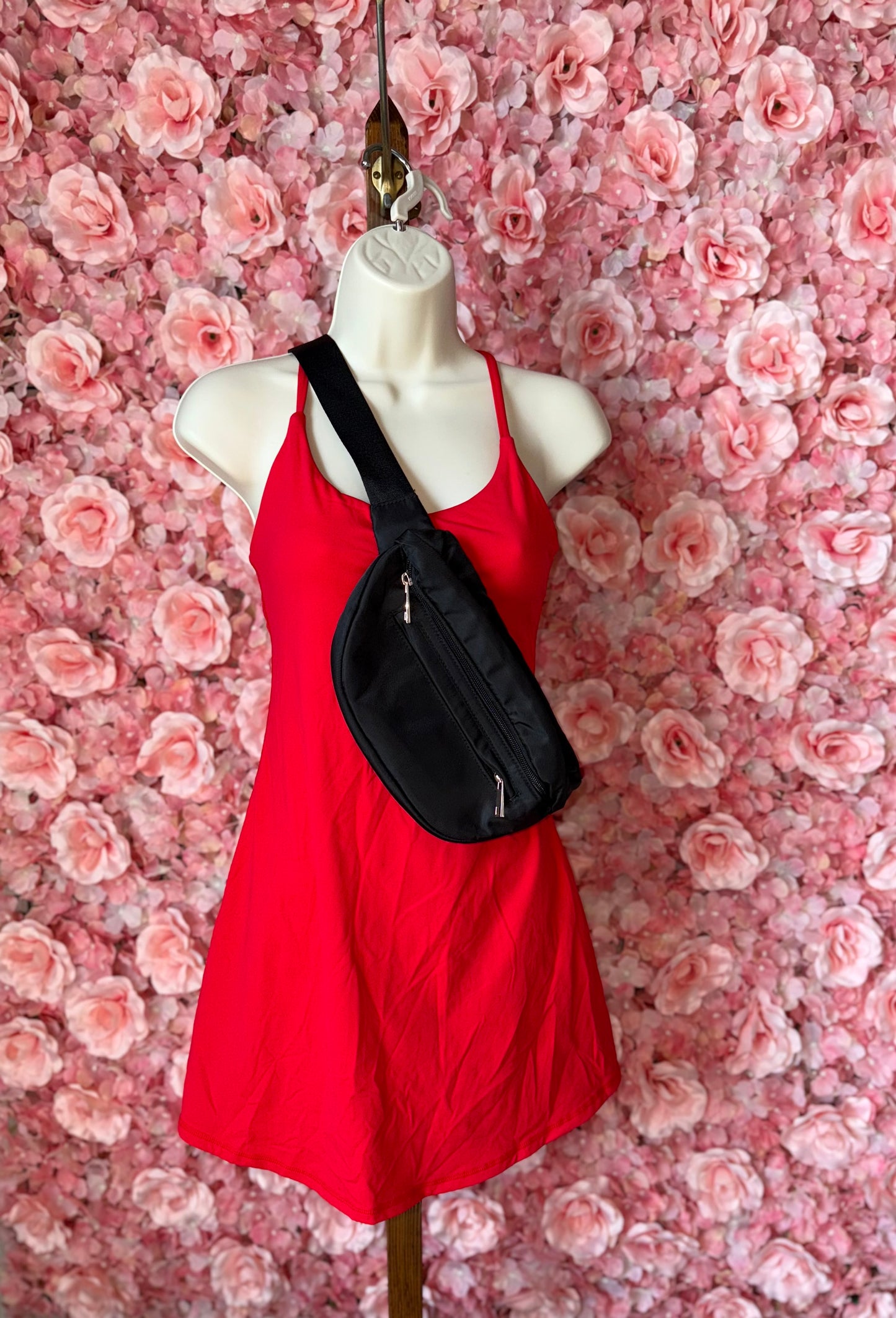 (XS) Red Midi Sporty Dress with Built in Spandex