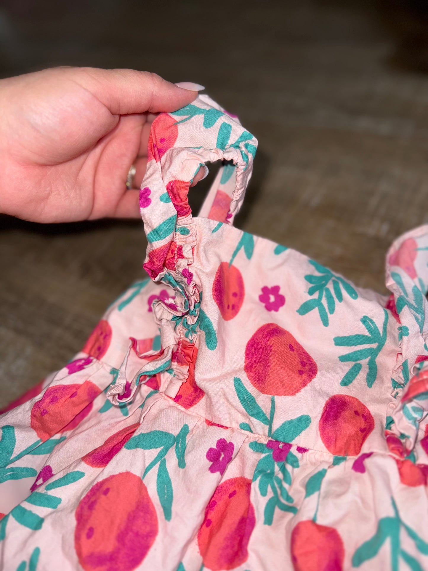 Carters (2T) Peach & Floral Pattern Dress with Buttoned Back
