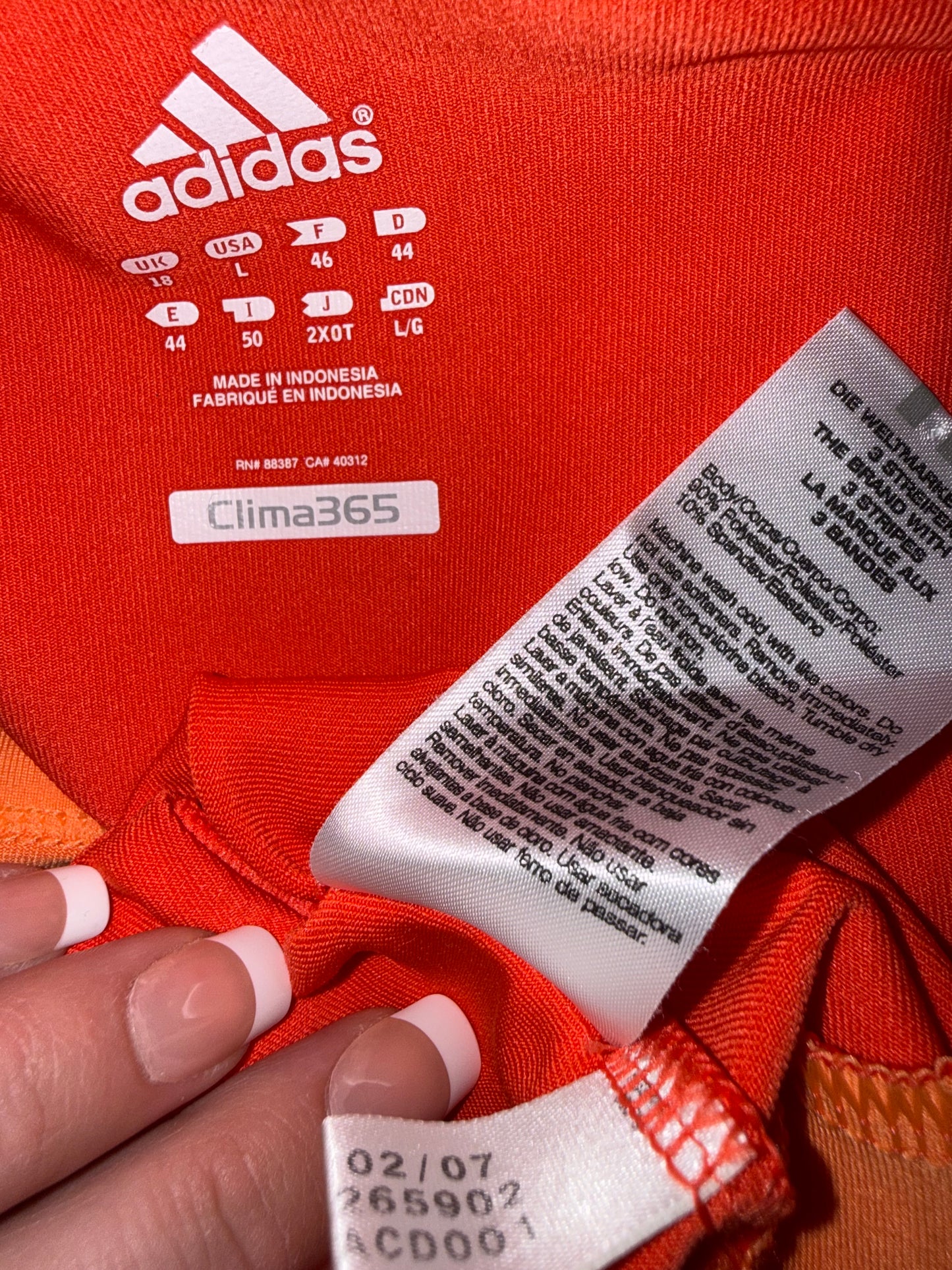 Adidas (Large) Orange Tank Top with Three Stripe Detailing