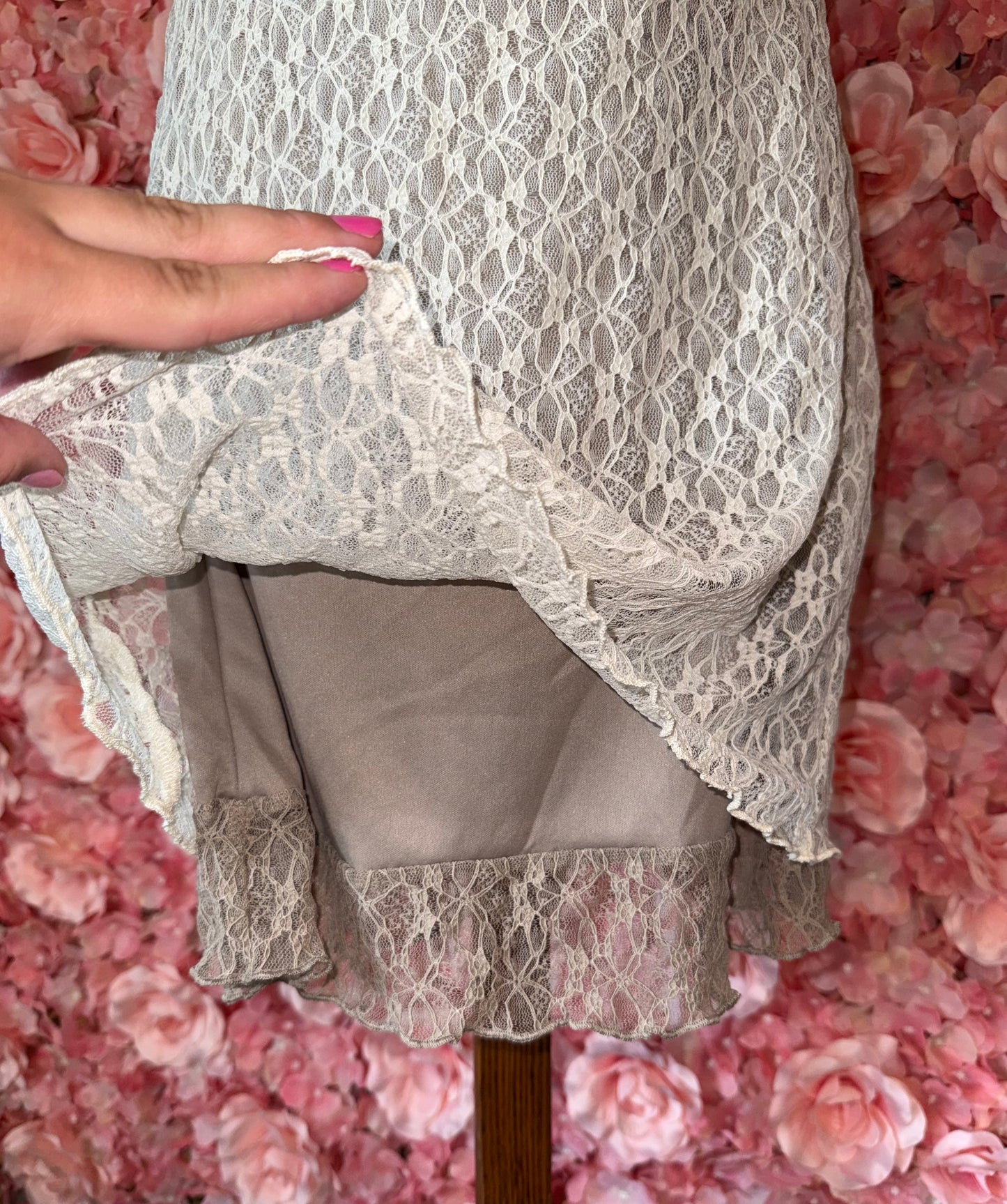 NWT Wild Fable (XS) Brand New Cream/Tan Lace Layered Spaghetti Strap Dress