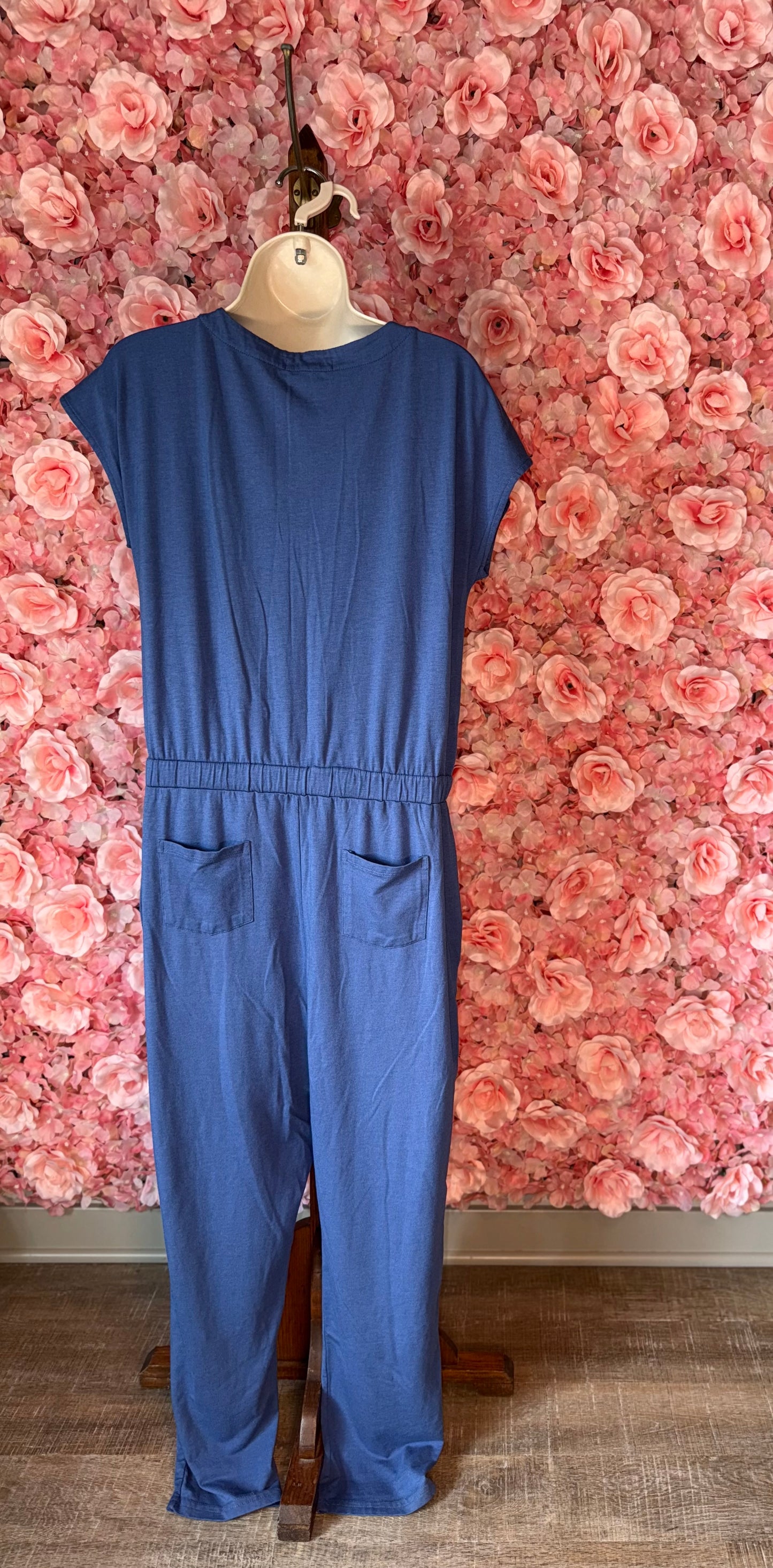 Brooklyn Industries (Small) Blue Button Up V-Neck Jumpsuit with Pockets