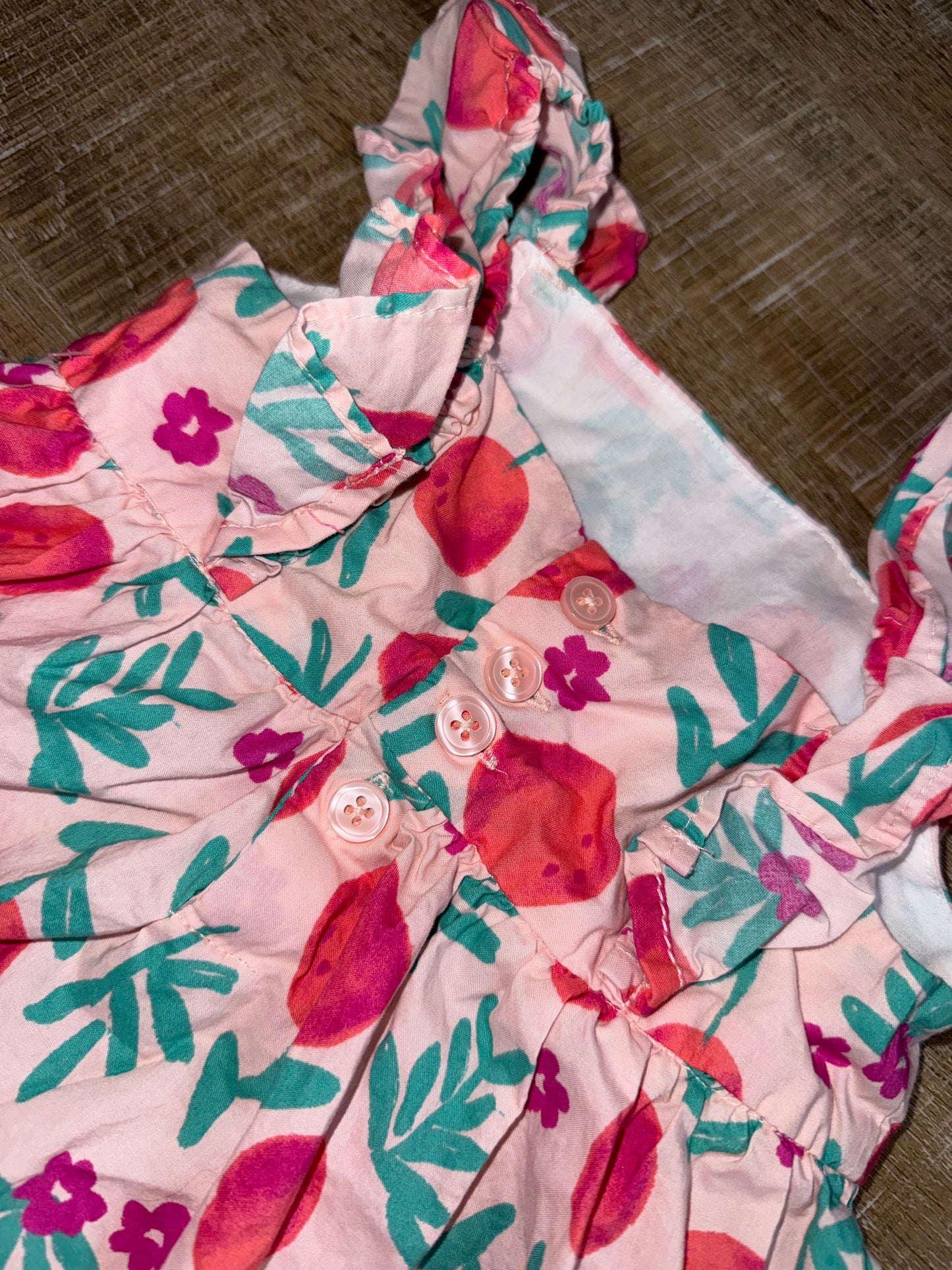 Carters (2T) Peach & Floral Pattern Dress with Buttoned Back