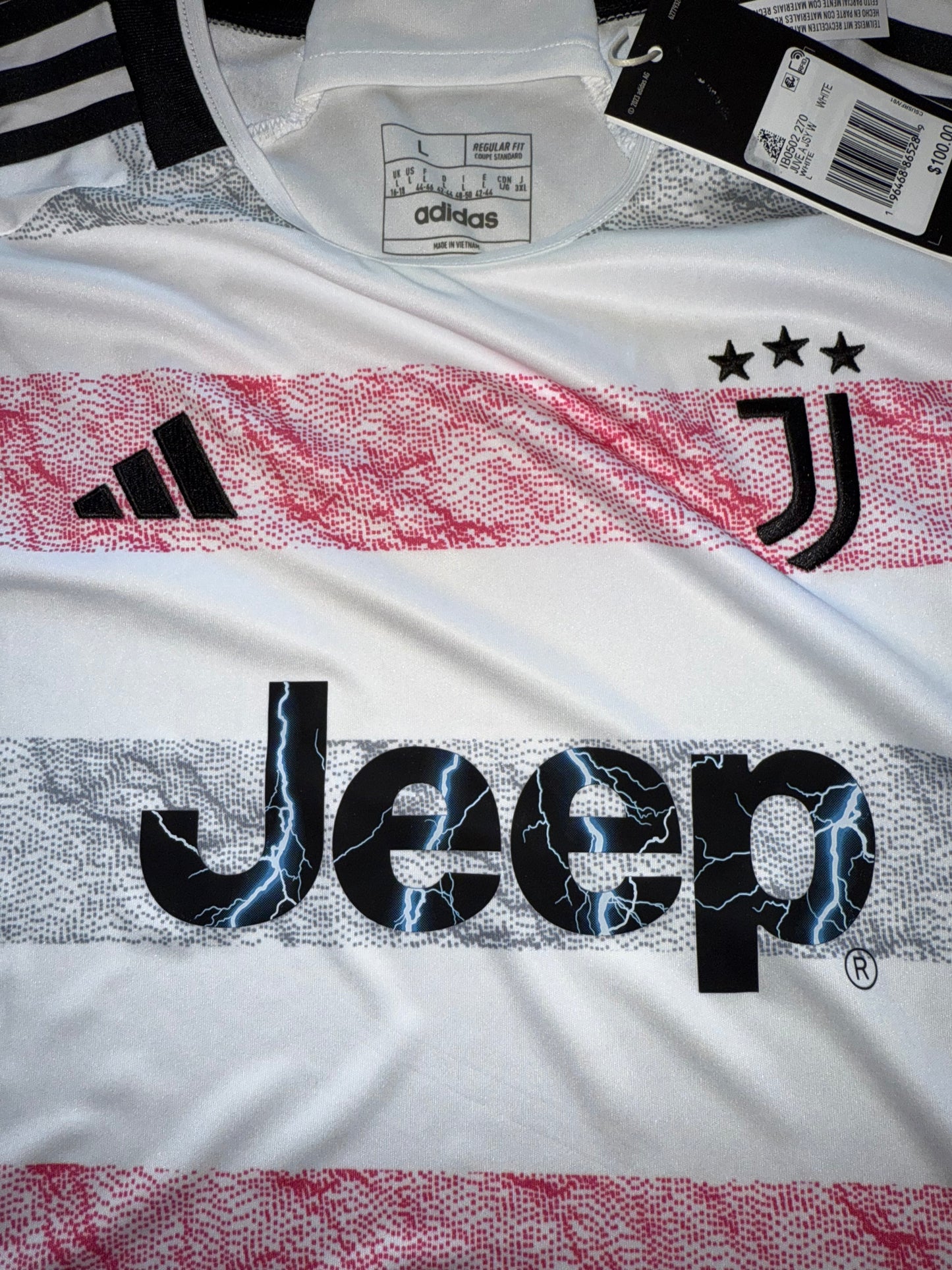 NWT Adidas (Large) Brand New Regular Fit White/Red/Grey Striped Jeep Jersey