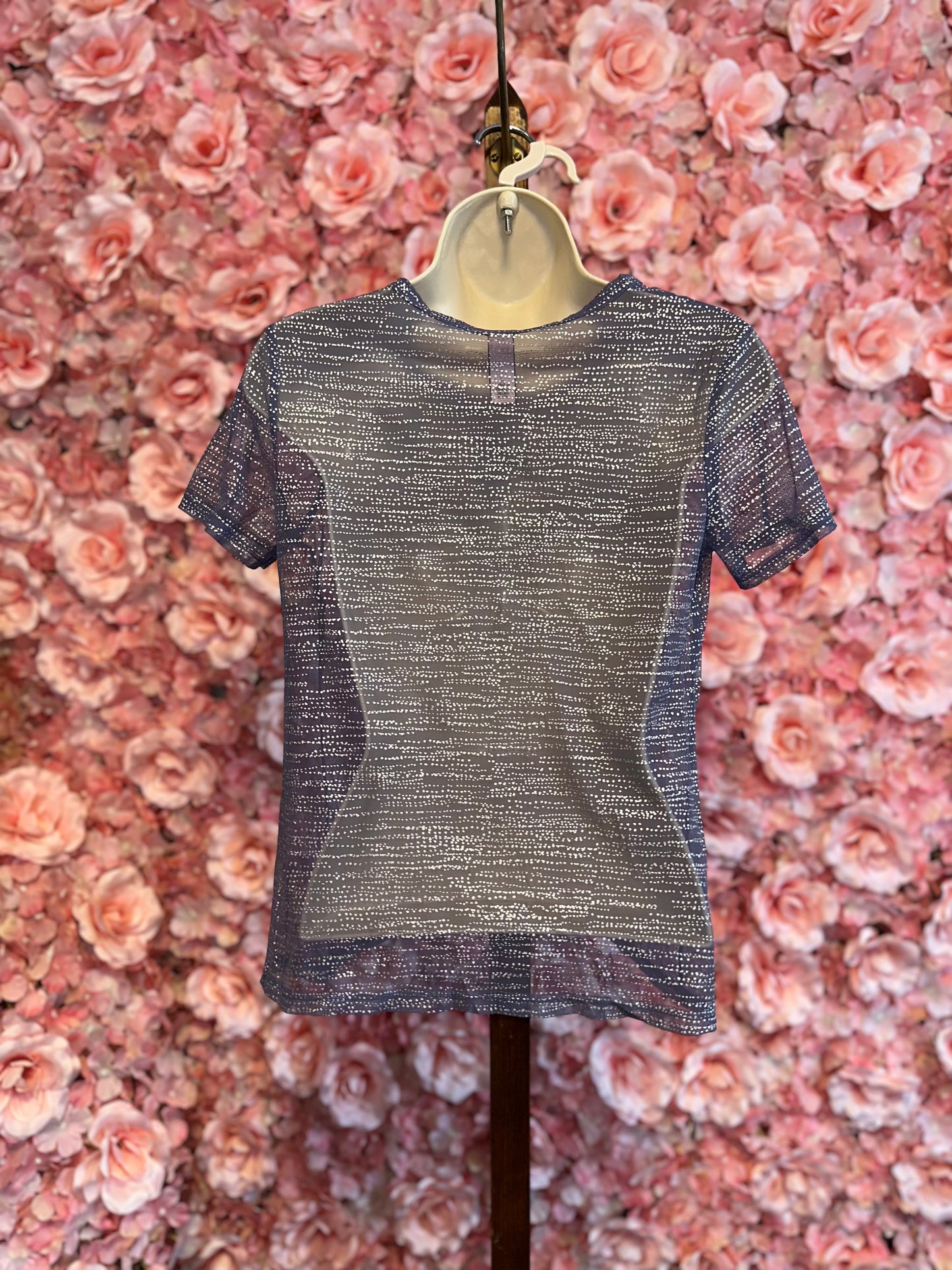 Victoria's Secret (S) Purple Sheer See Thru Short Sleeve Top w Sparkle Pattern
