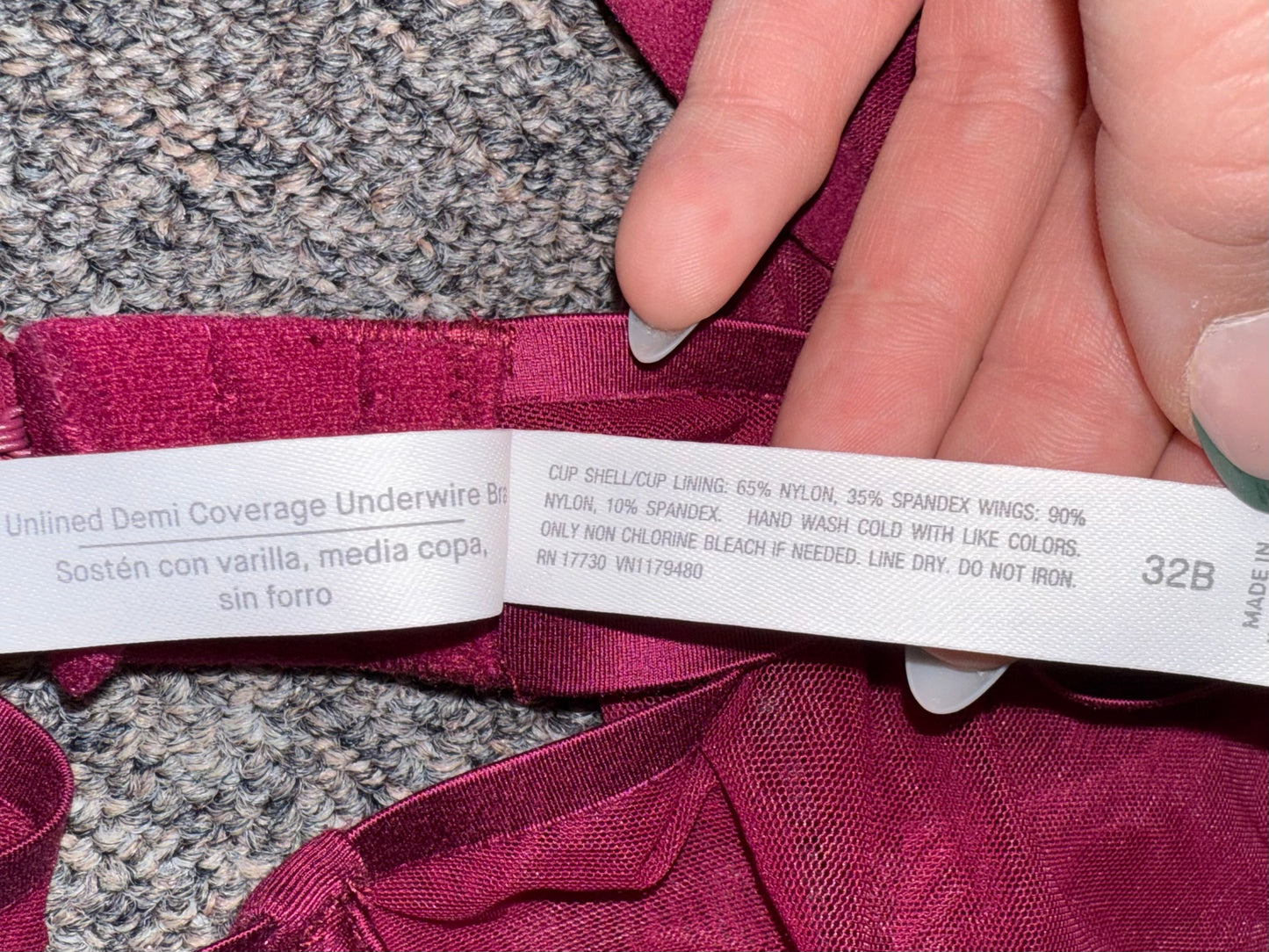 NWT Auden (32B) Brand New Maroon Sheer Demi Bra