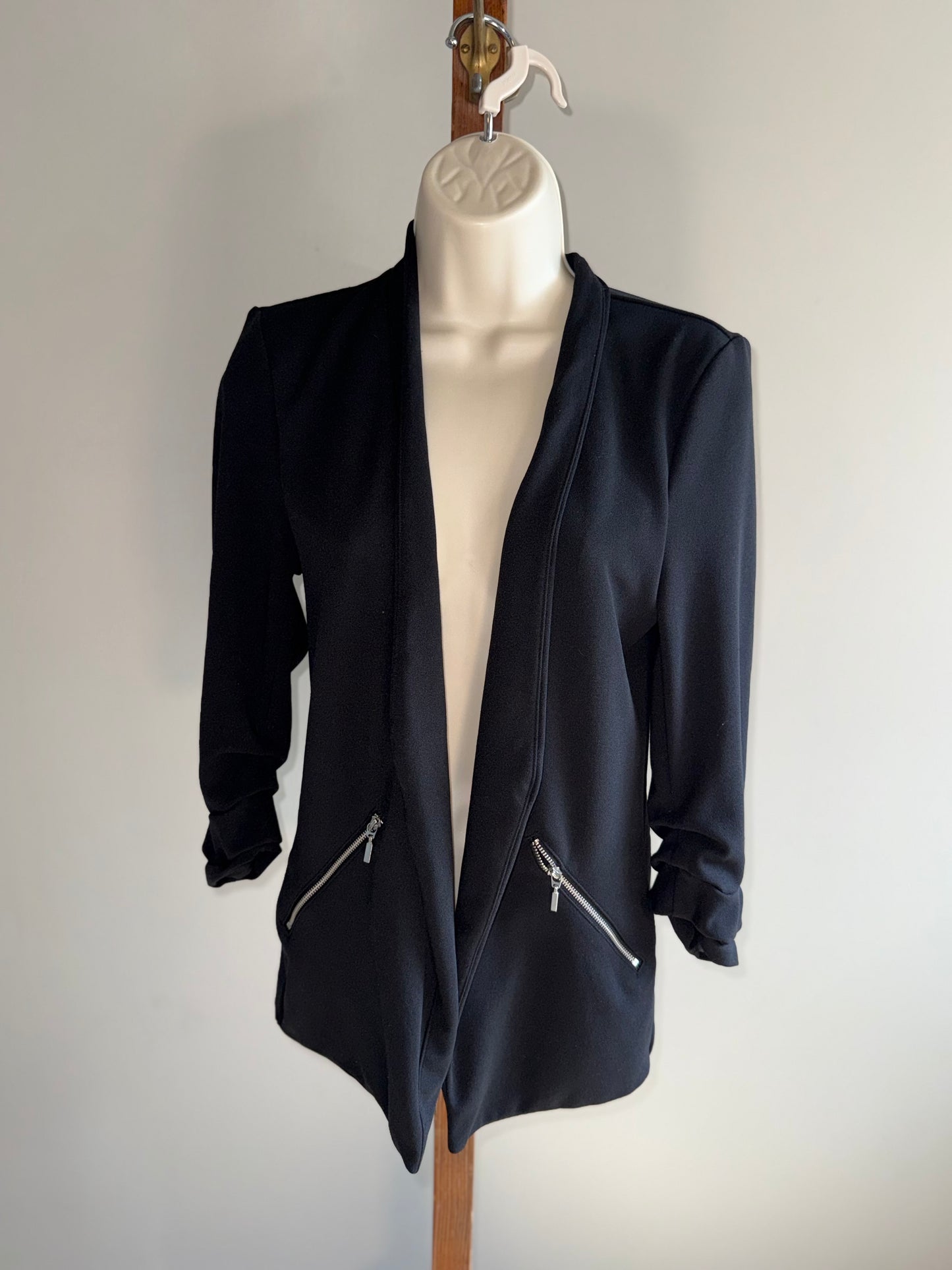 Maurices (Small) Black 3/4 Sleeve Blazer Jacket with 2 Zipped Faux Pockets