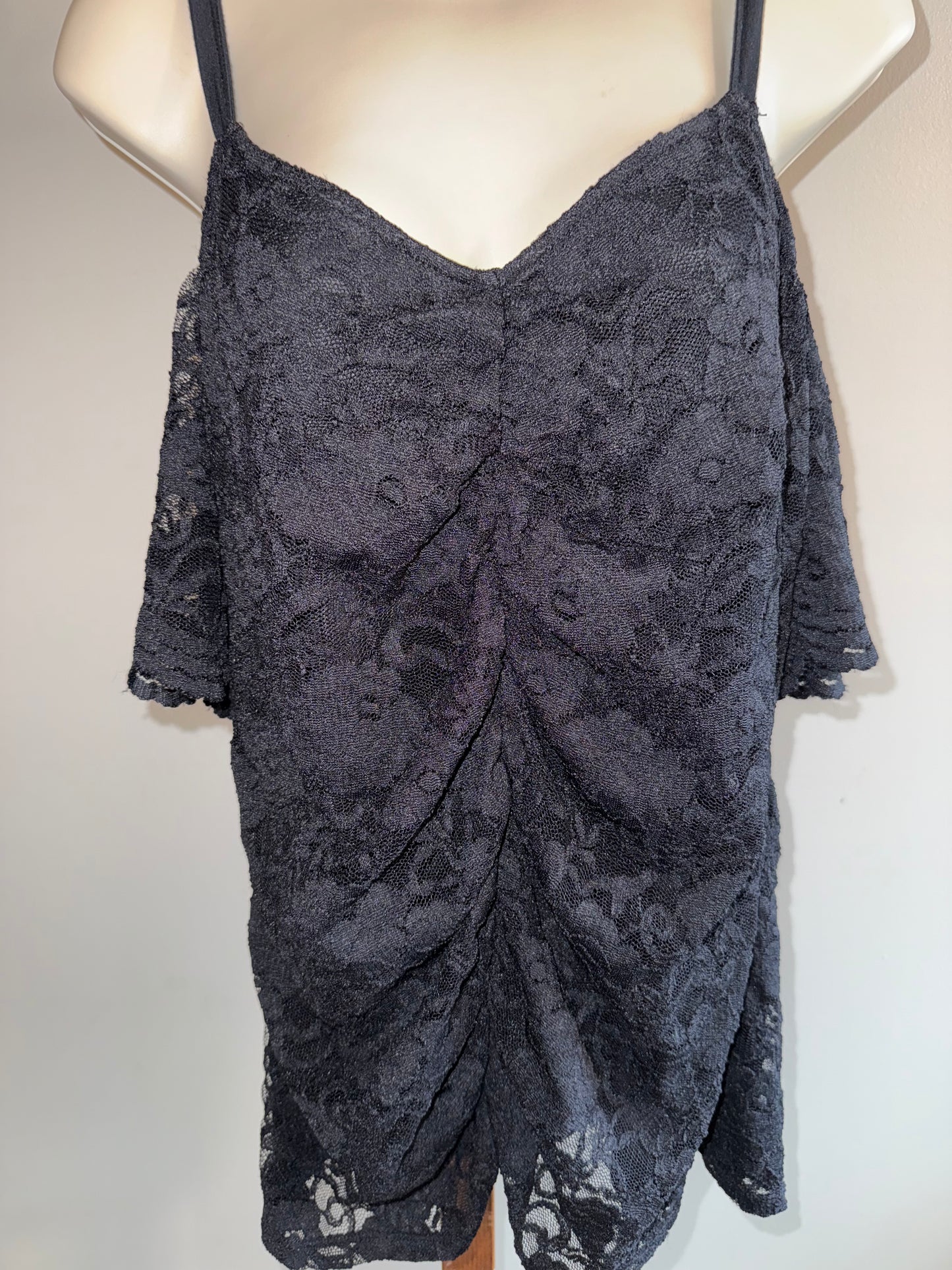 Torrid (2) Black Cold Shoulder Short Sleeve Lace Blouse