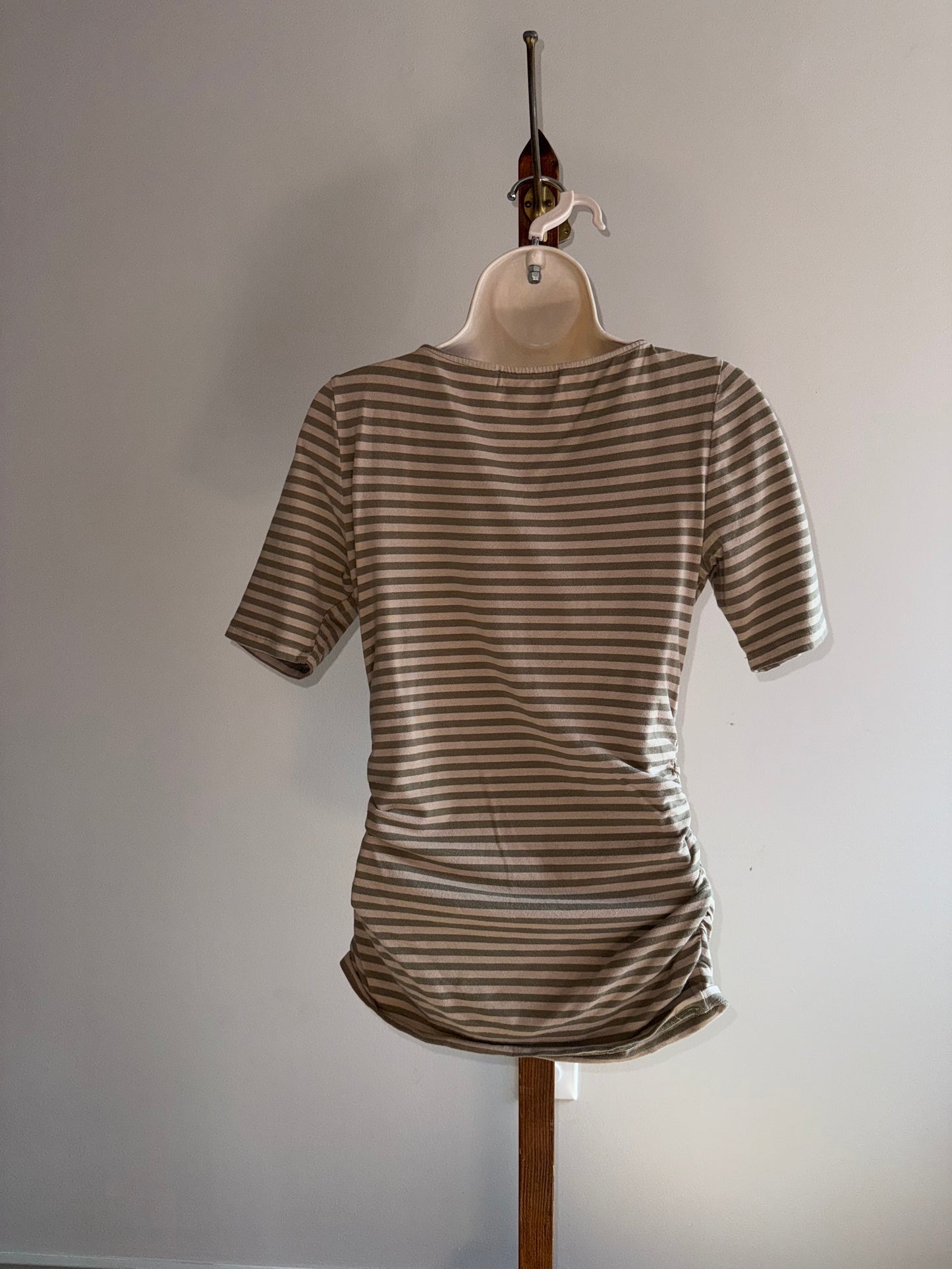 Michael Kors (Small) Brown/Tan Striped Short Sleeve Top with 1 Zipped Side