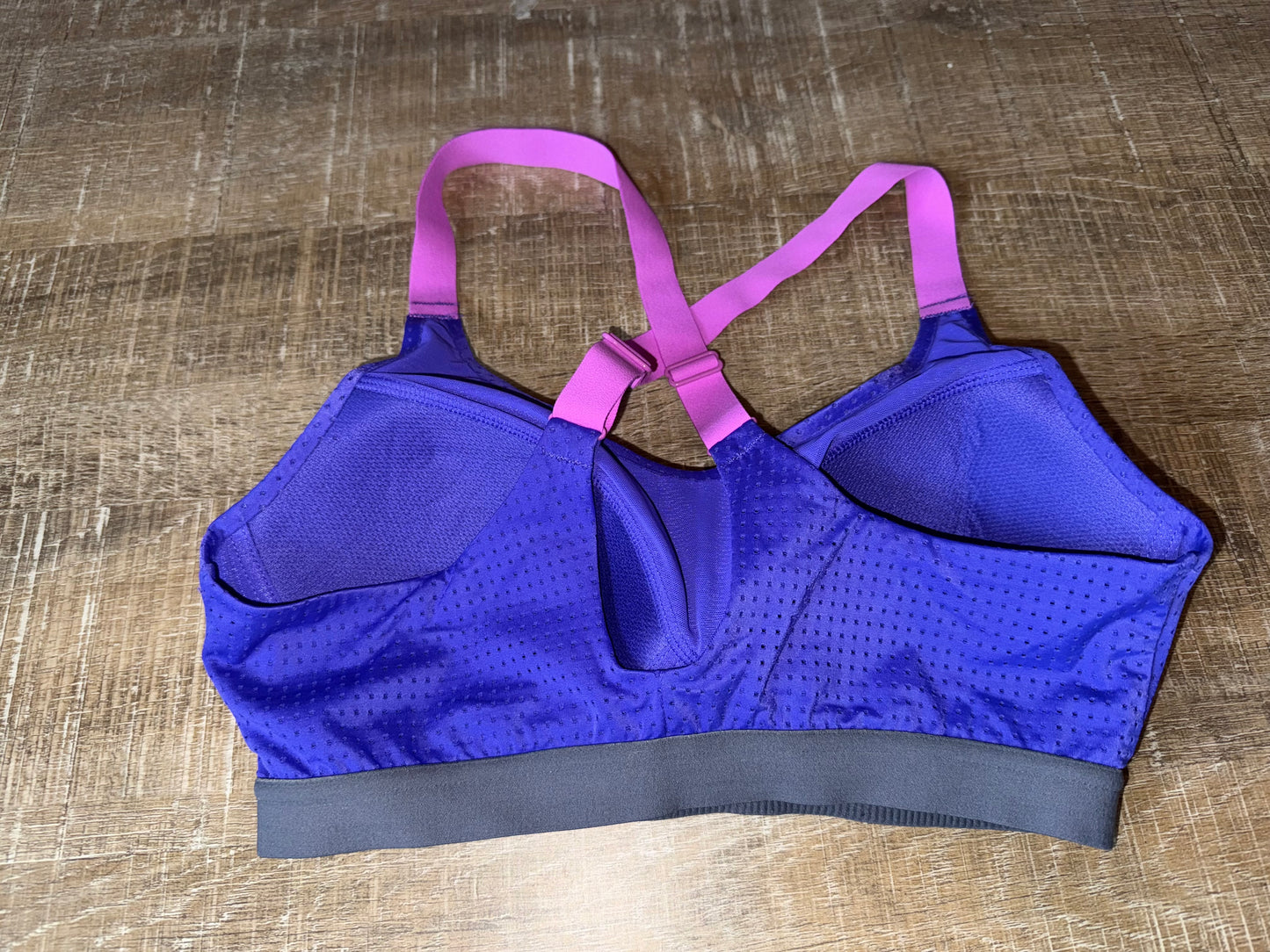 VSX Sport (32C) Blue Mesh Padded Sports Bra with Pink Criss Cross Straps