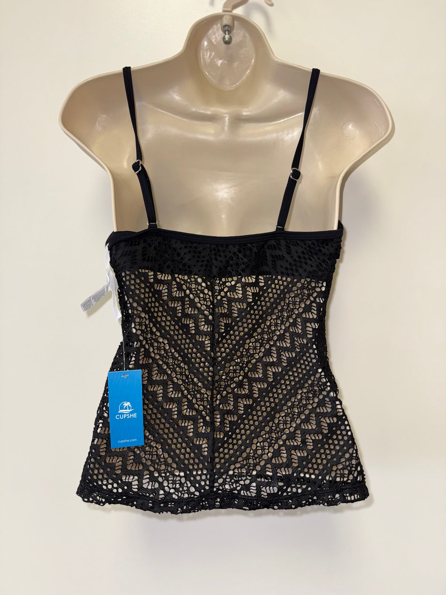 NWT CUPSHE (Small) Brand New Full Coverage Black Lace Tankini Swim Top