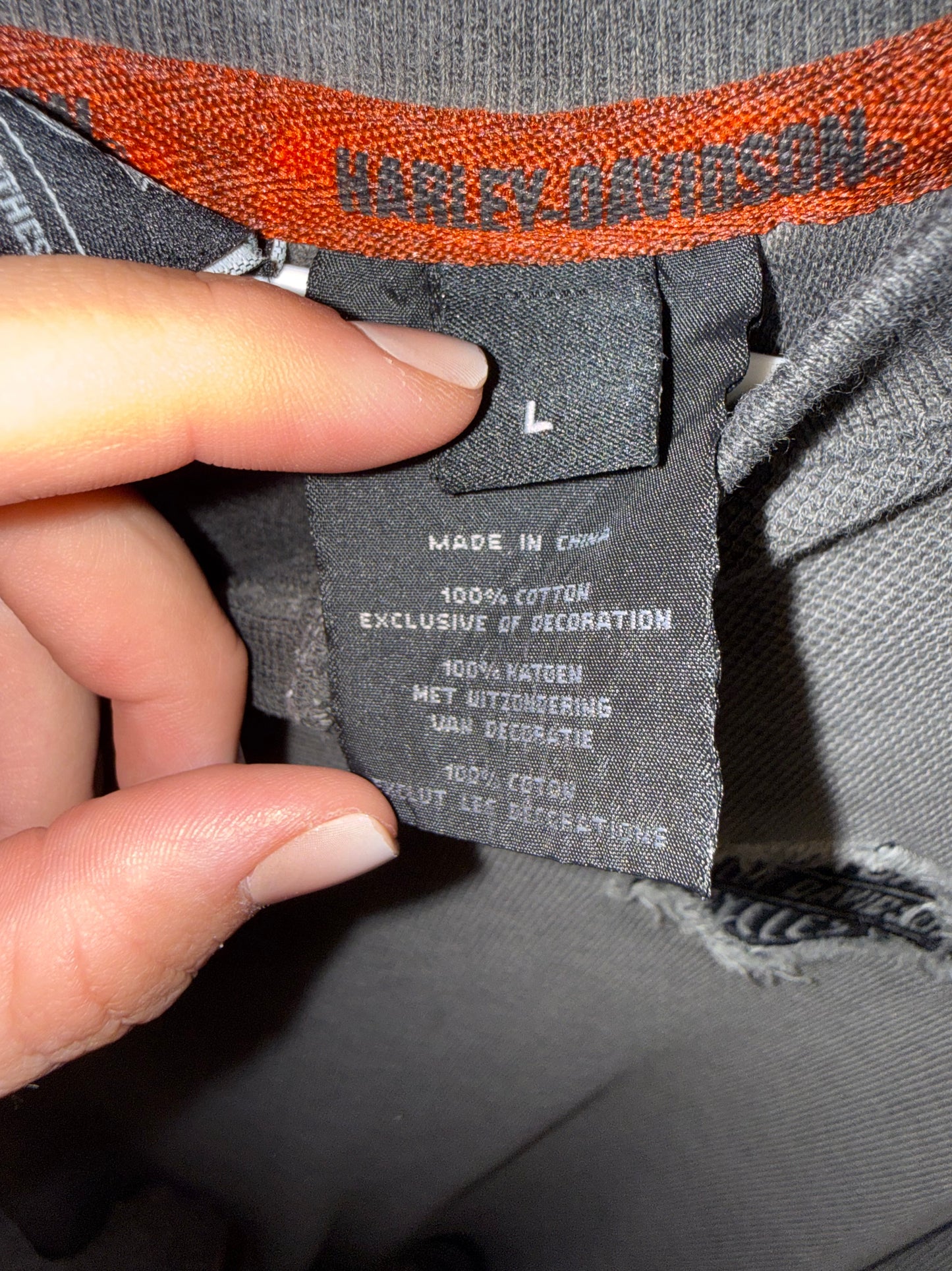 Harley Davidson (Large) Gray Waffle Knit 3/4 Button Up Long Sleeve Top