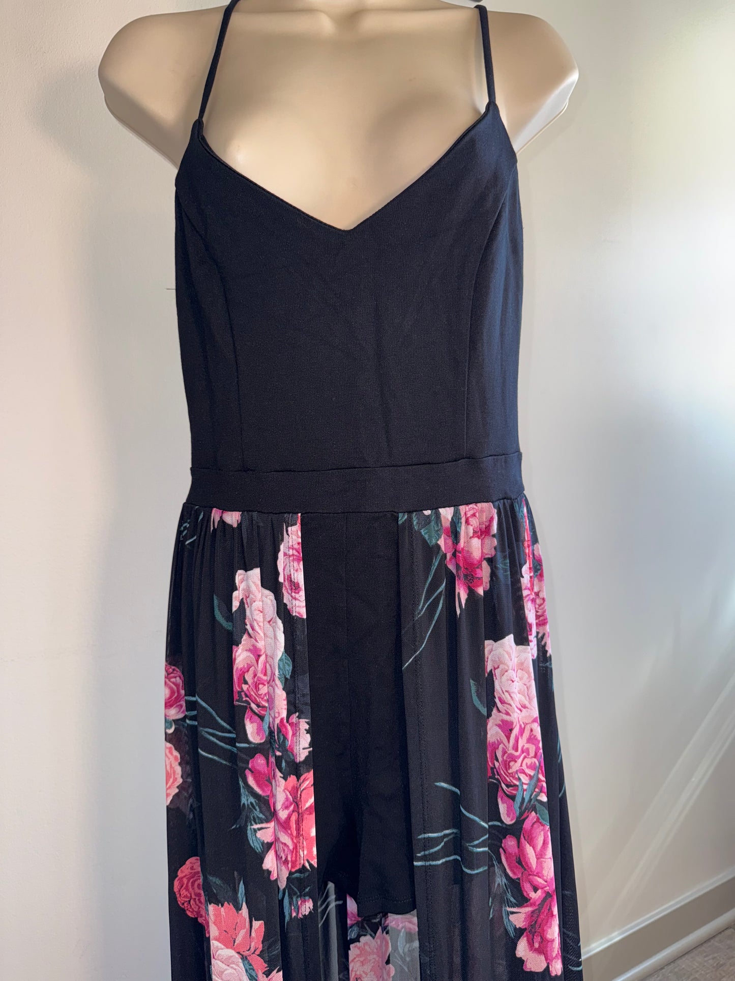 Charlotte Russe (Medium) Black Floral Romper Dress