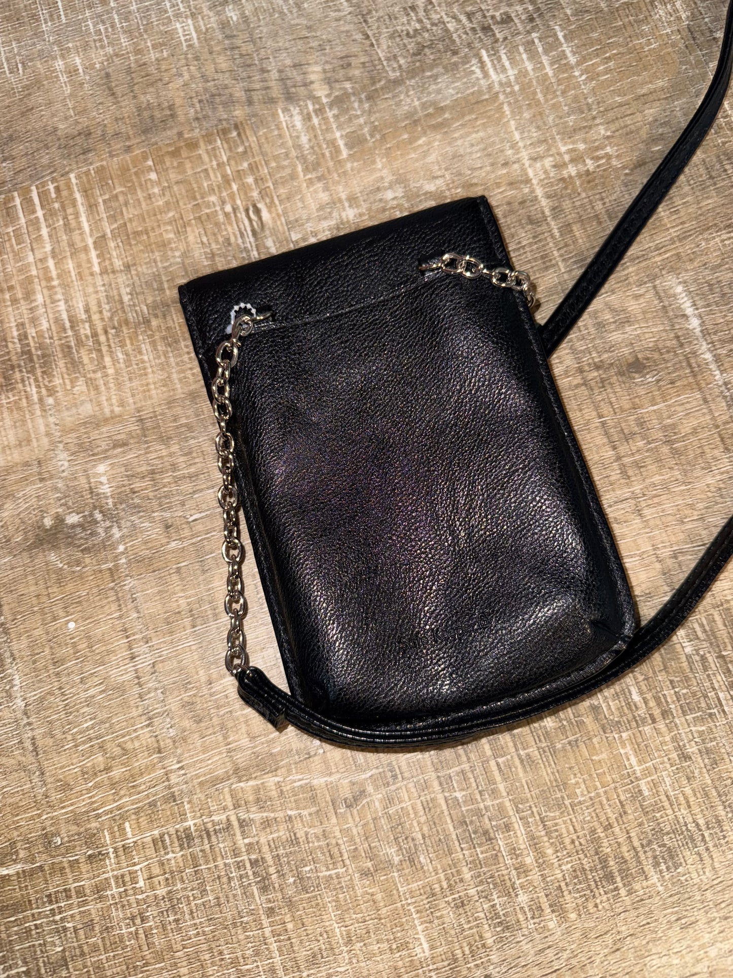 Black Leather Crossbody Bag with Chain Strap