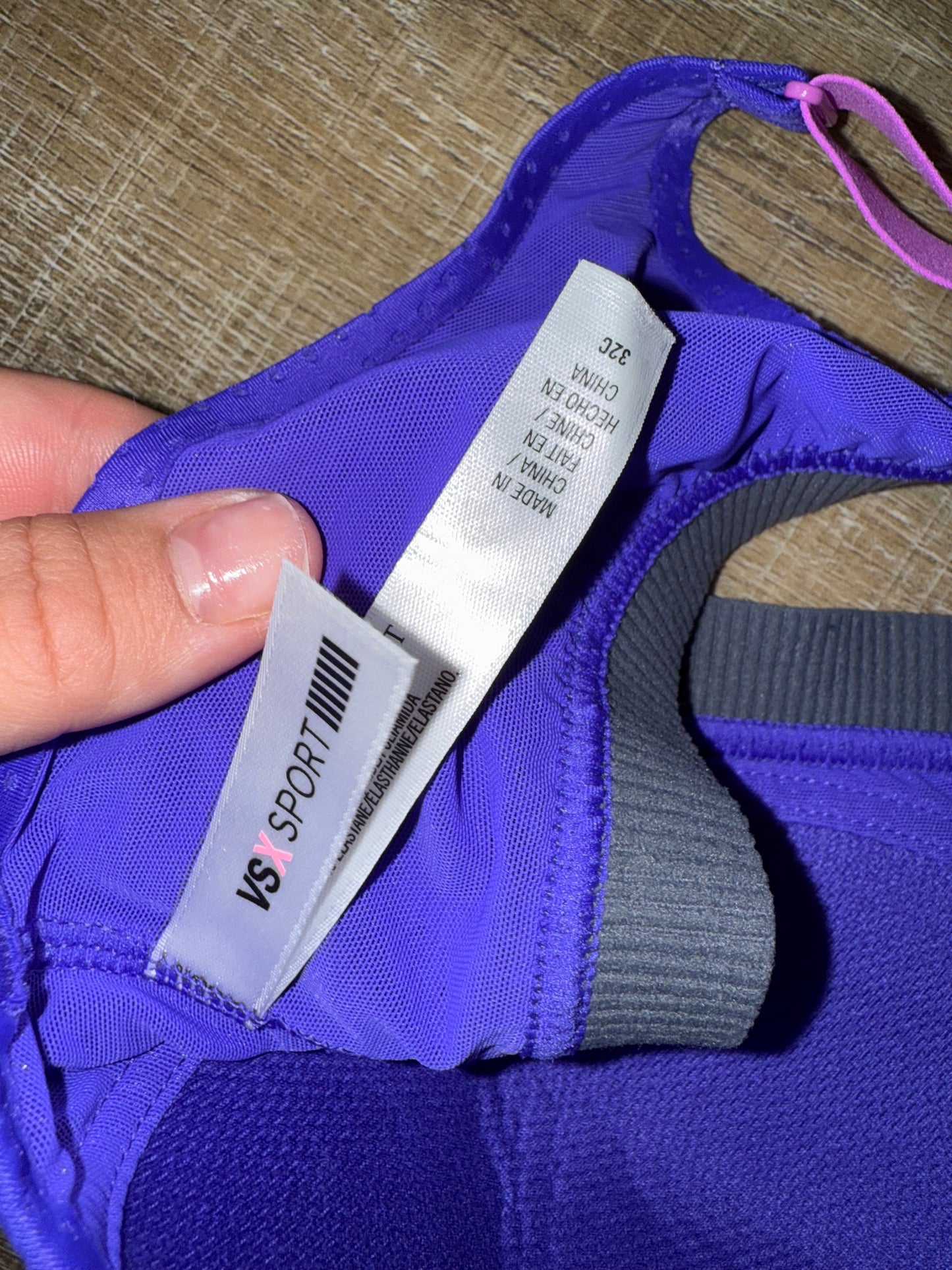 VSX Sport (32C) Blue Mesh Padded Sports Bra with Pink Criss Cross Straps