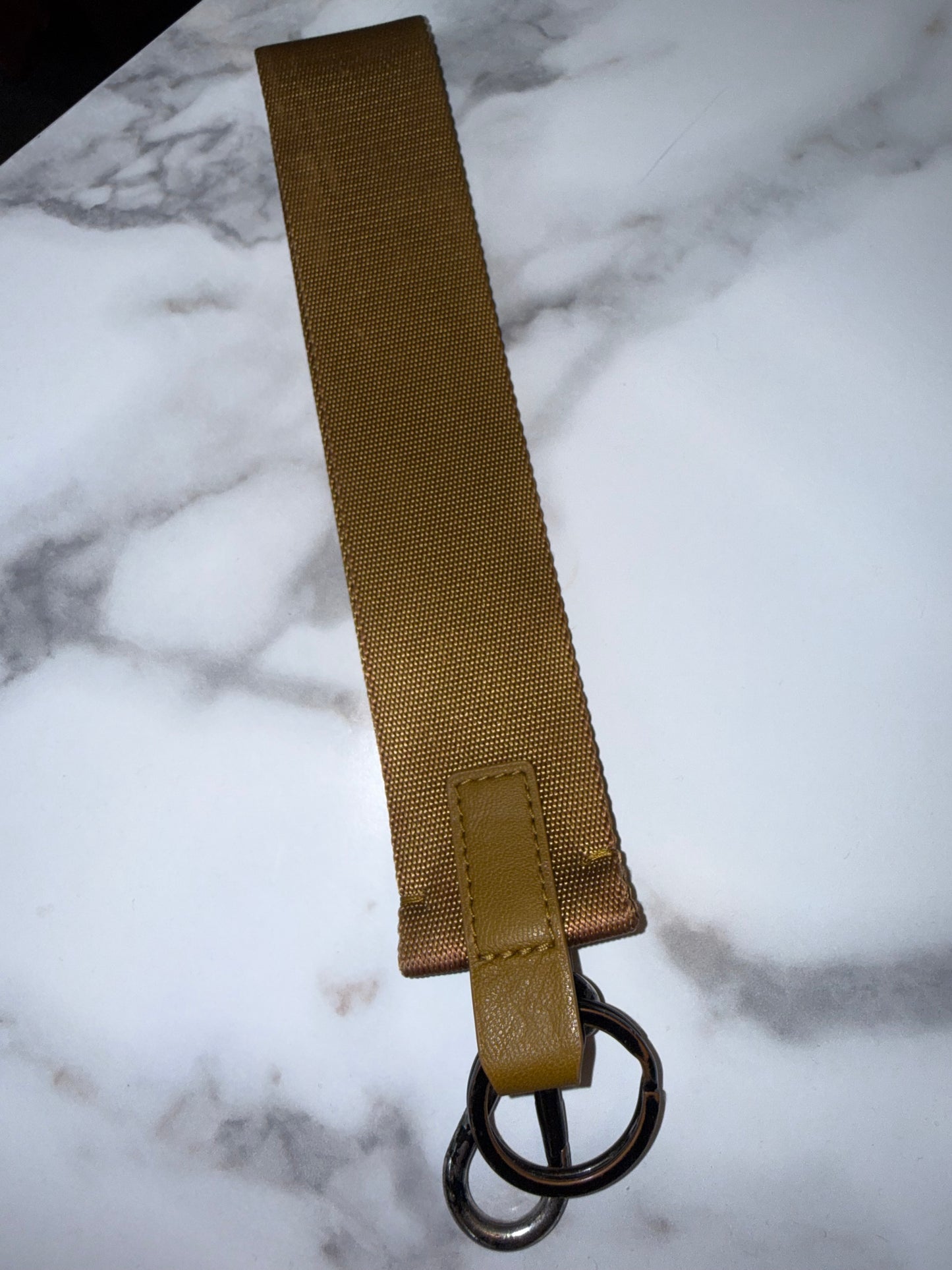 Lululemon Mustard Yellow Key Holder with Orange Logo Font