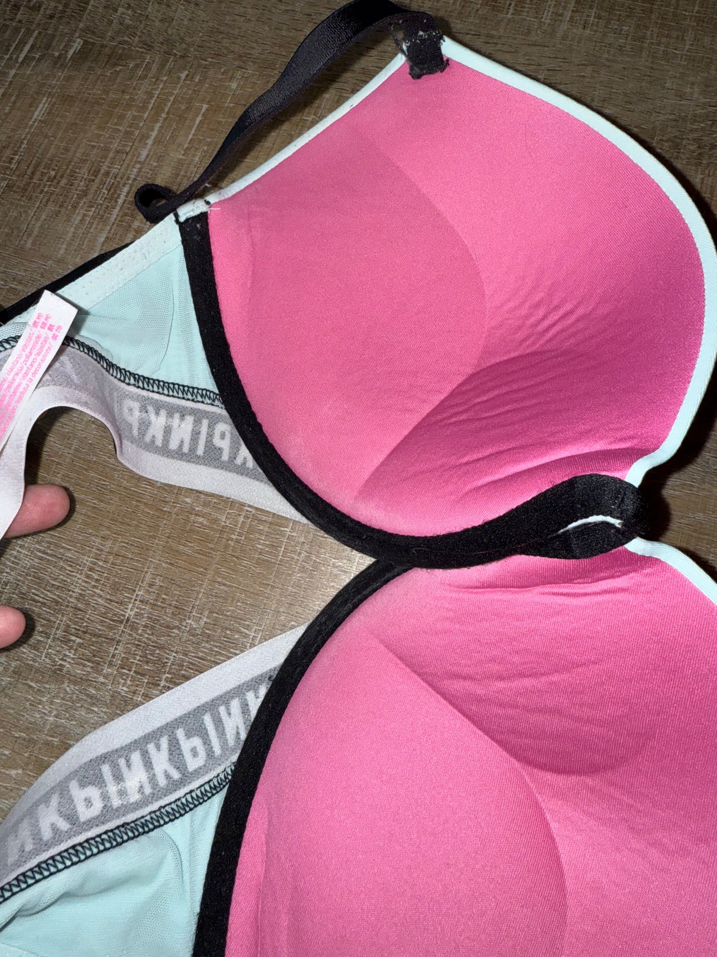 PINK Victoria's Secret (34D) Blue Wear Everywhere Super Push Up Bra