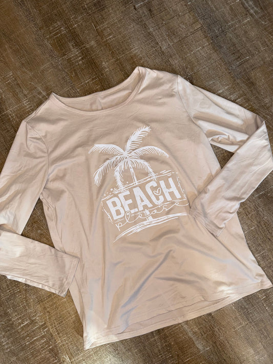 'Beach Please' (Medium) Neutral Long Sleeve Tee